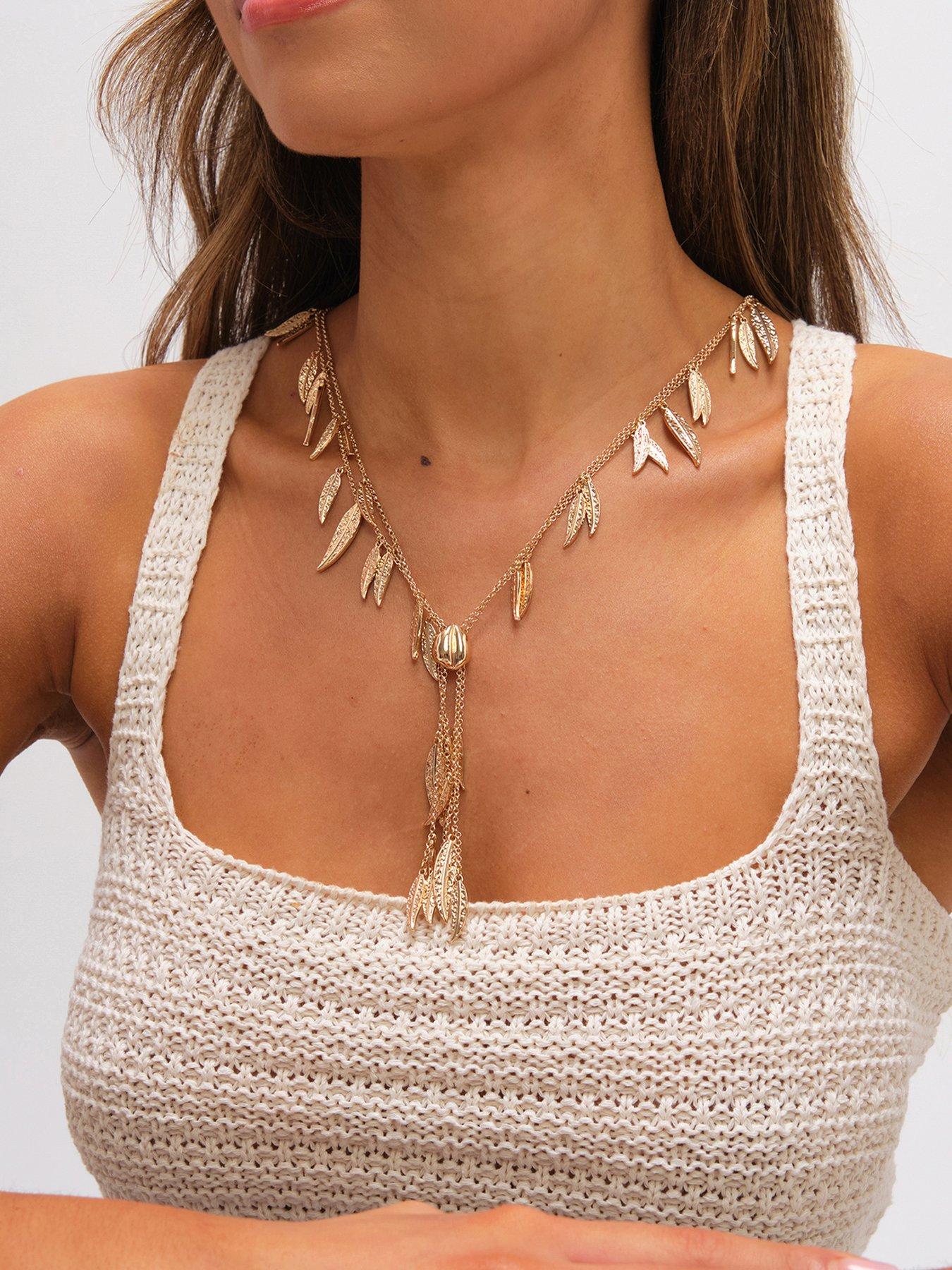 Image 1 of 3 of Mood Mood Gold Plated Leaf Y Necklace