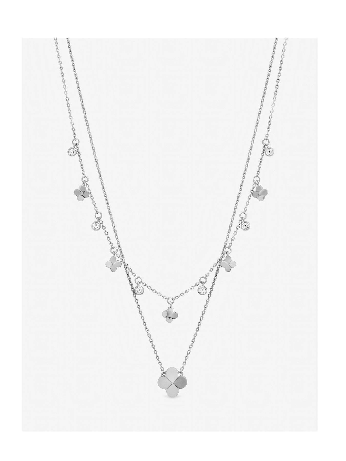 Inicio Inicio Double Row Bezel Station Clover Necklace - Gift Pouch