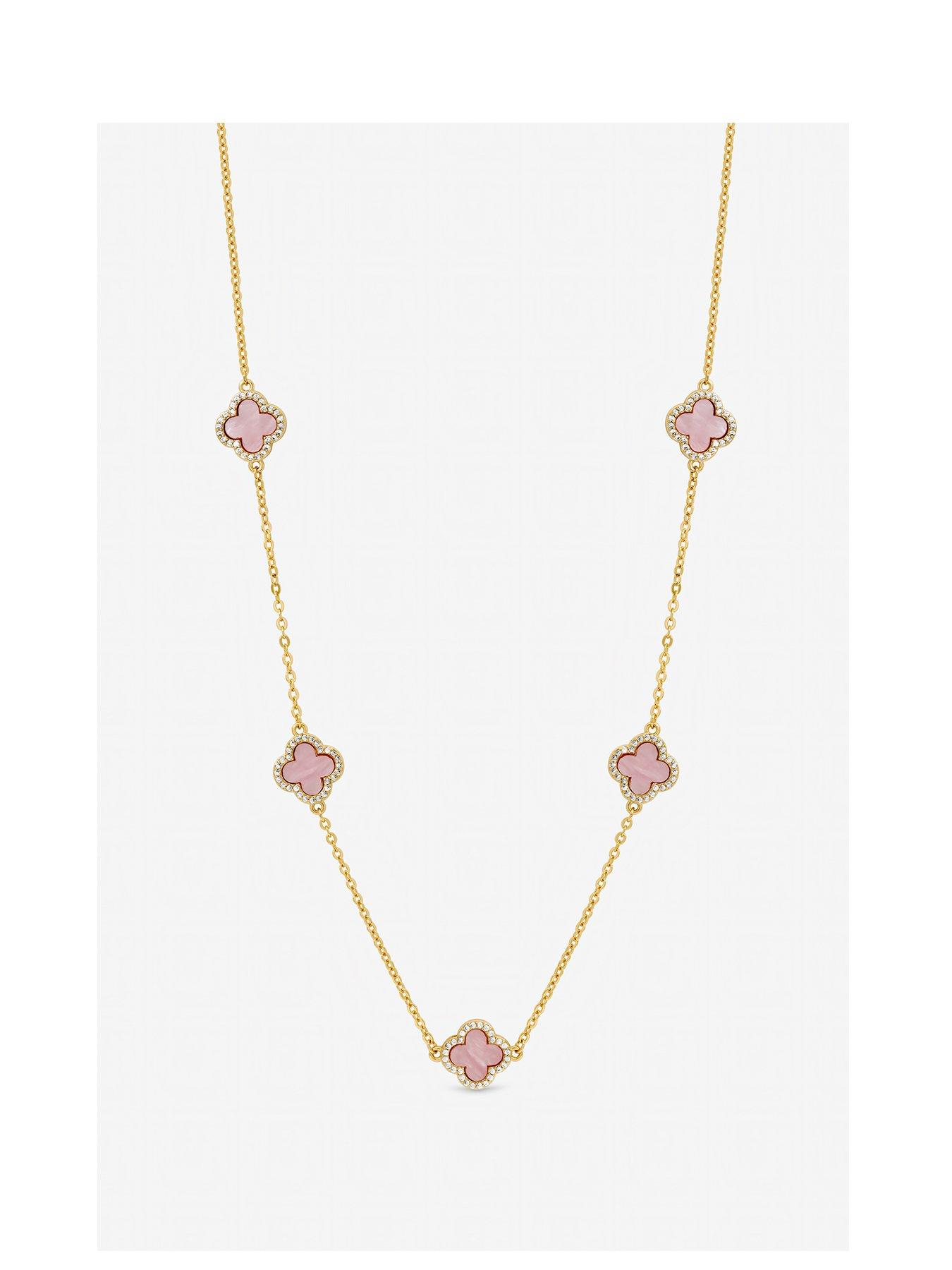 Jon Richard Jon Richard Gold Plated and Pink Station Clover Necklace
