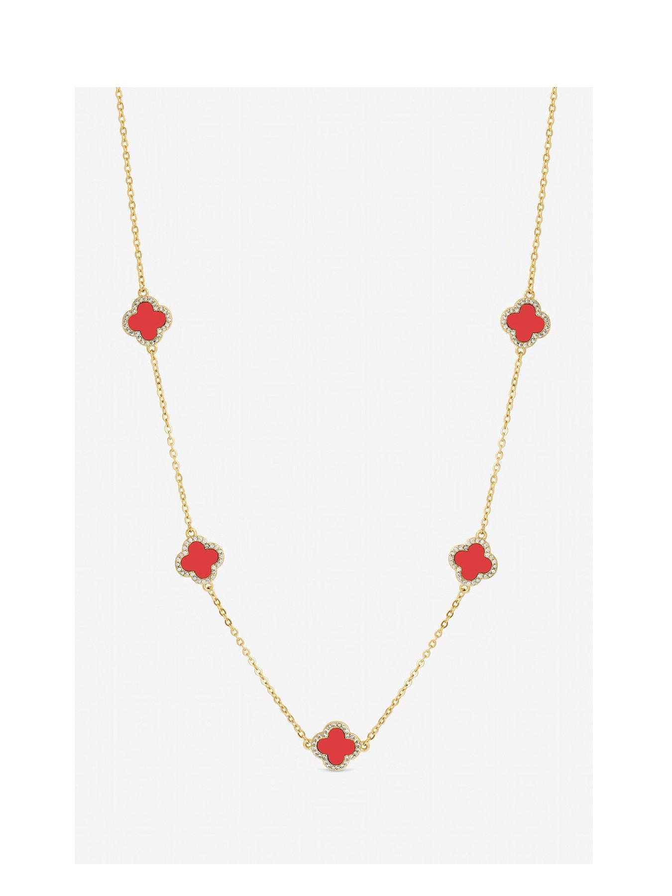 Jon Richard Jon Richard Gold Plated and Coral Long Station Clover Necklace
