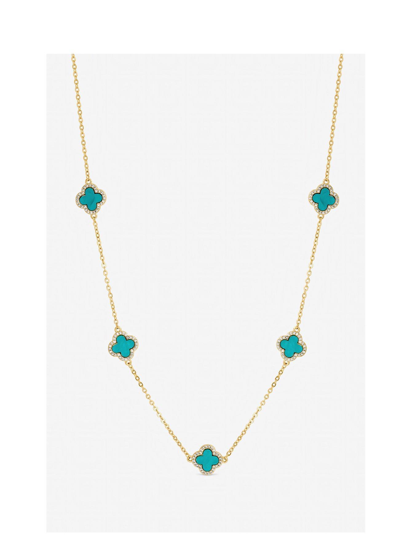 Jon Richard Jon Richard Gold Plated and Turquoise Long Station Clover Necklace