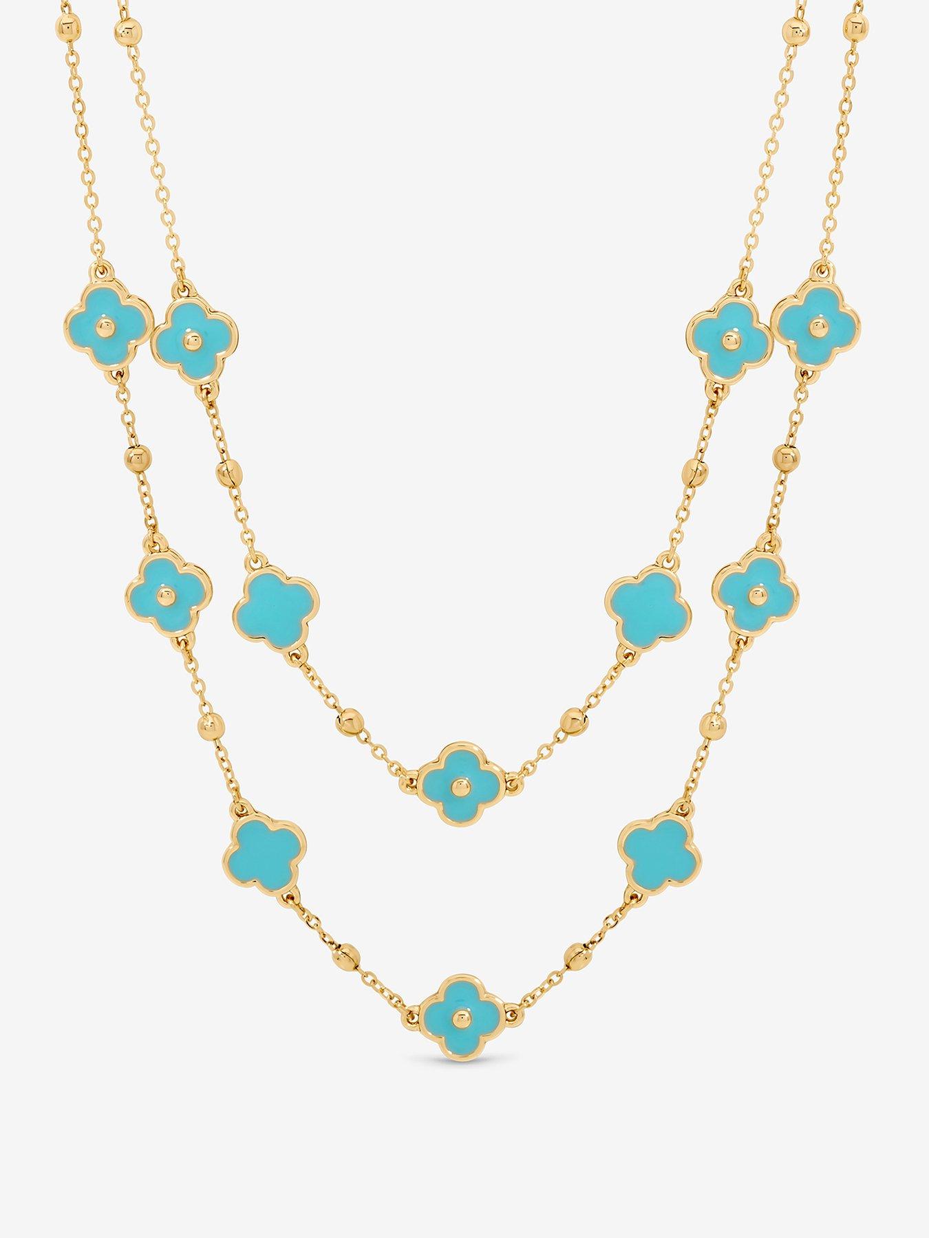 Image 1 of 1 of Mood Mood Gold Plated and Turquoise Clover Double Row Necklace