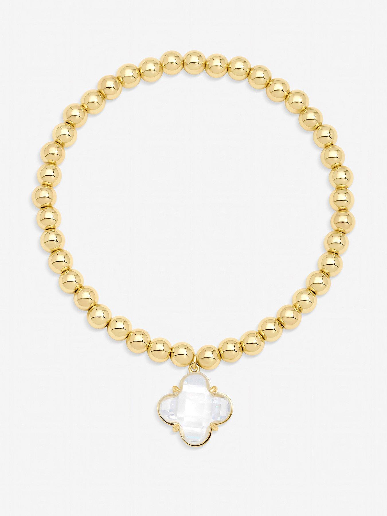 Jon Richard Jon Richard Gold Polished and Crystal Clover Stretch Bracelet