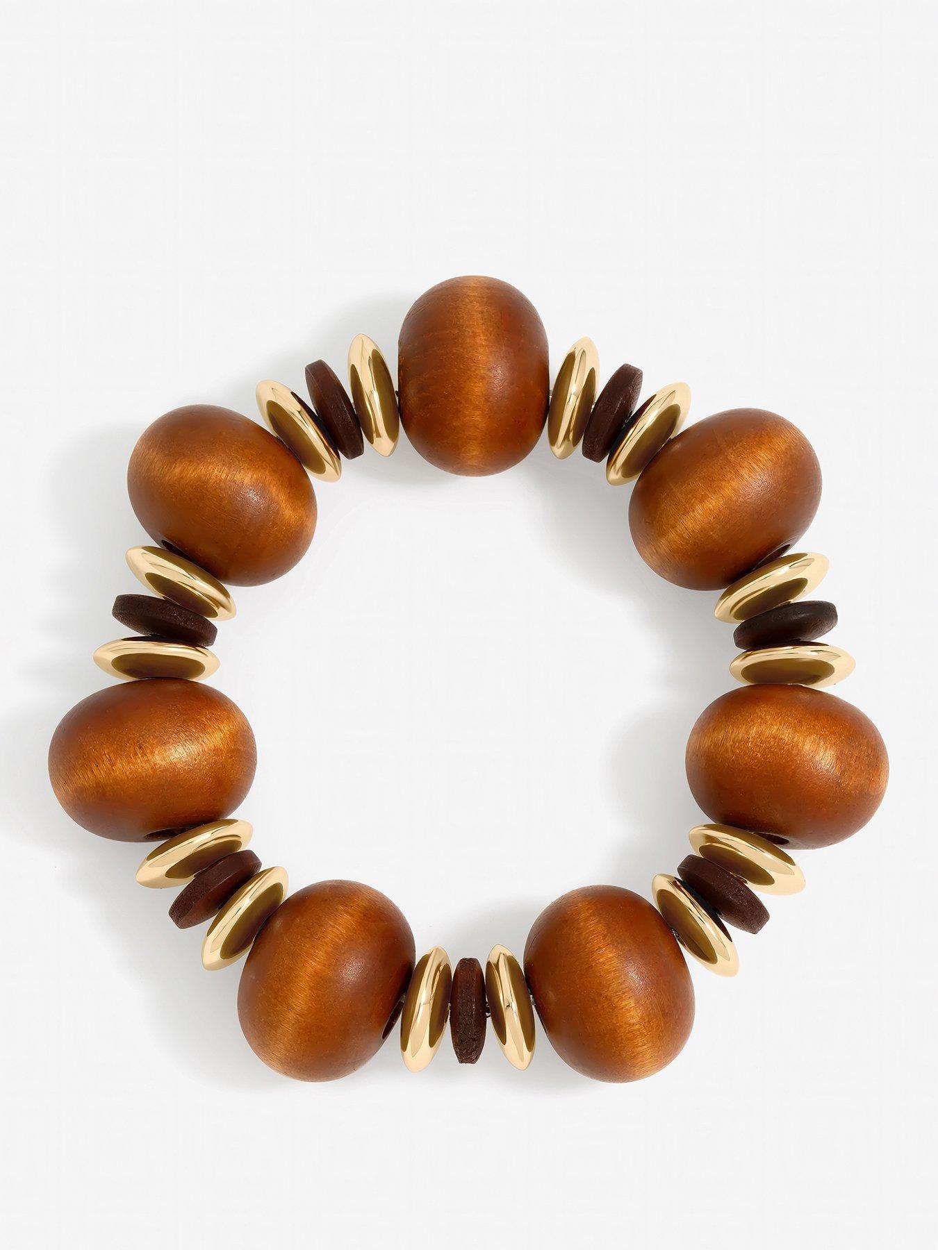 Mood Mood Gold Plated and Wood Orb Stretch Bracelet
