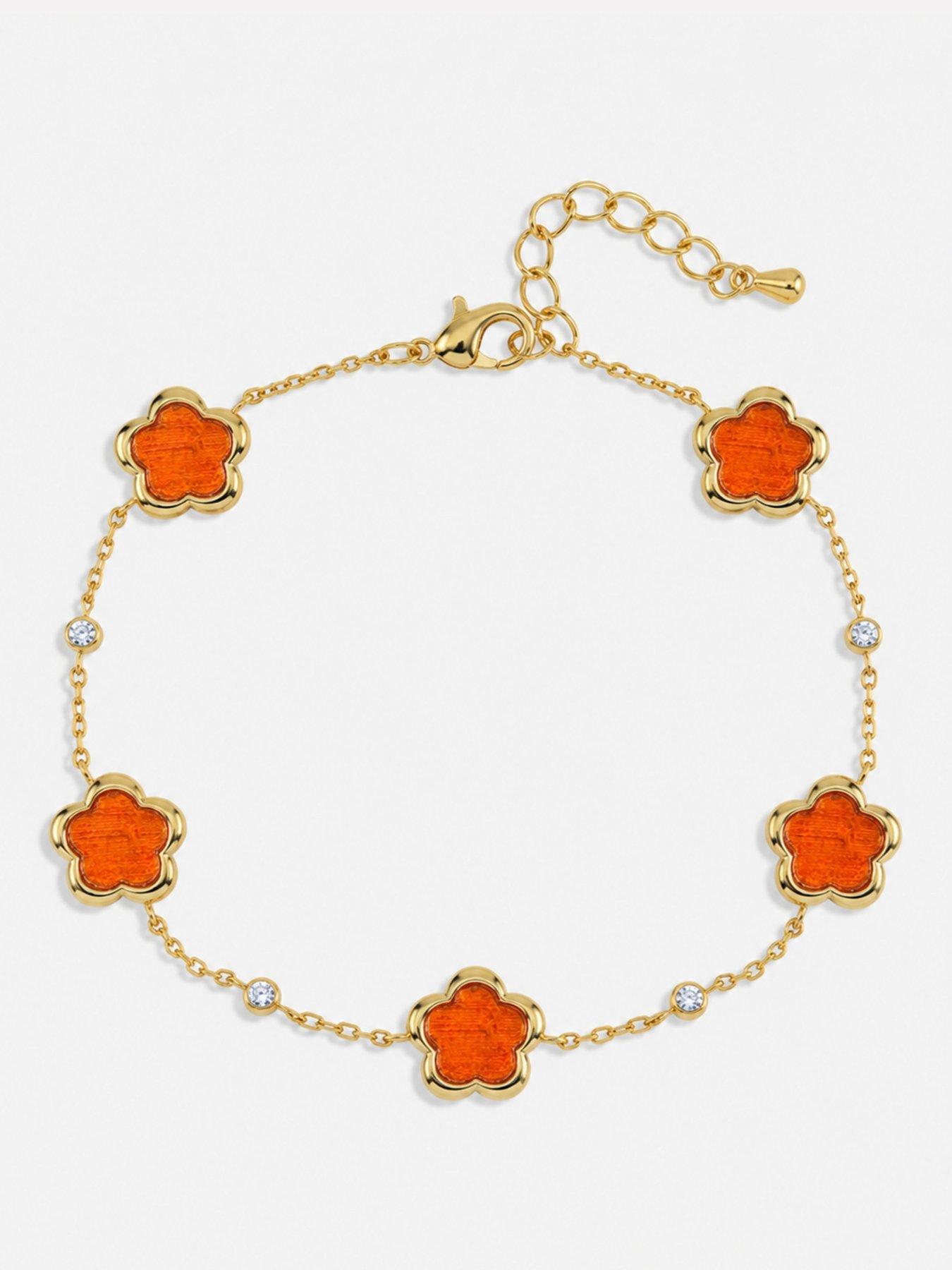 Inicio Inicio Gold Plated and Cherry Red Flower Station Bracelet - Gift Pouch
