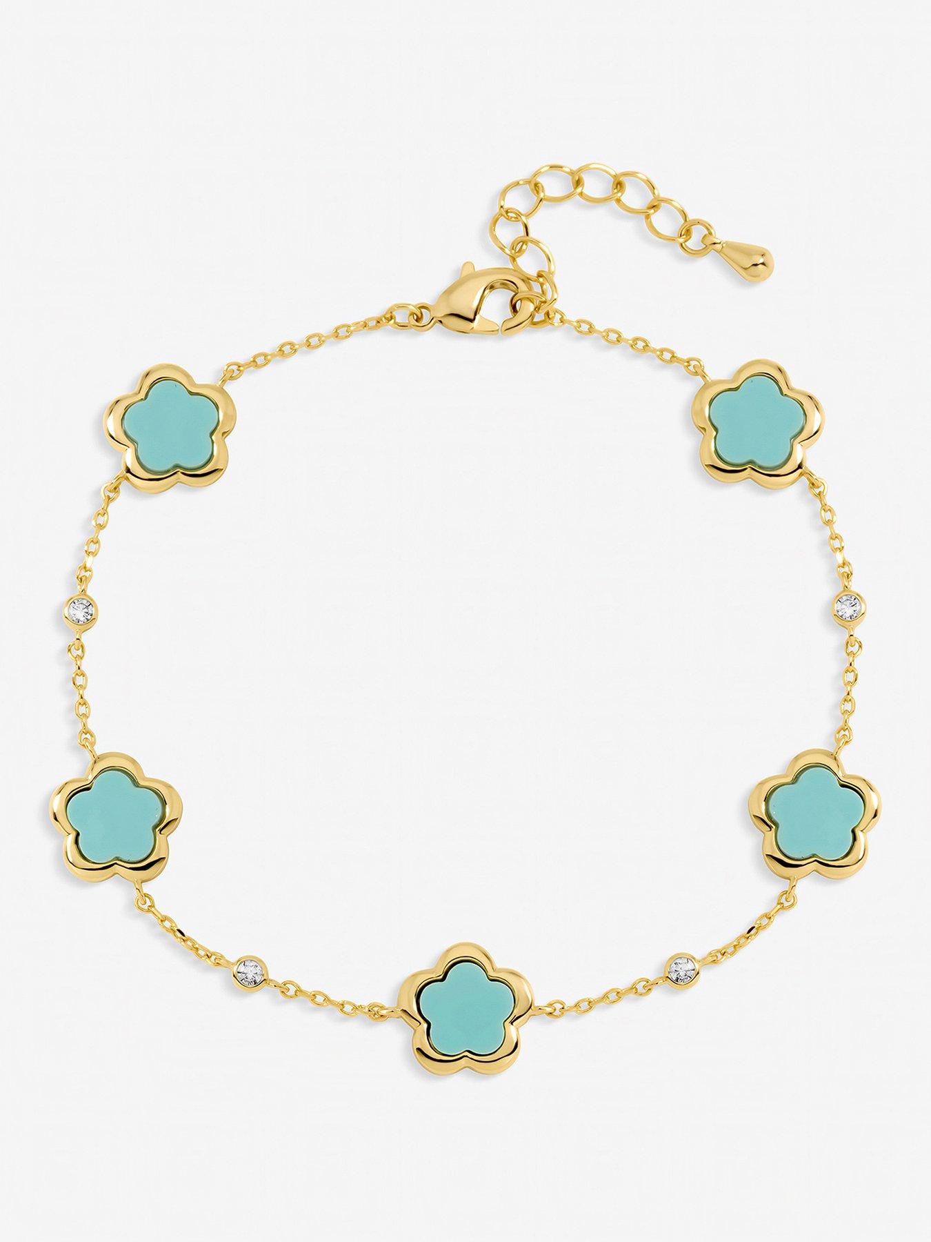 Inicio Inicio Gold Plated and Turquoise Flower Station Bracelet - Gift Pouch