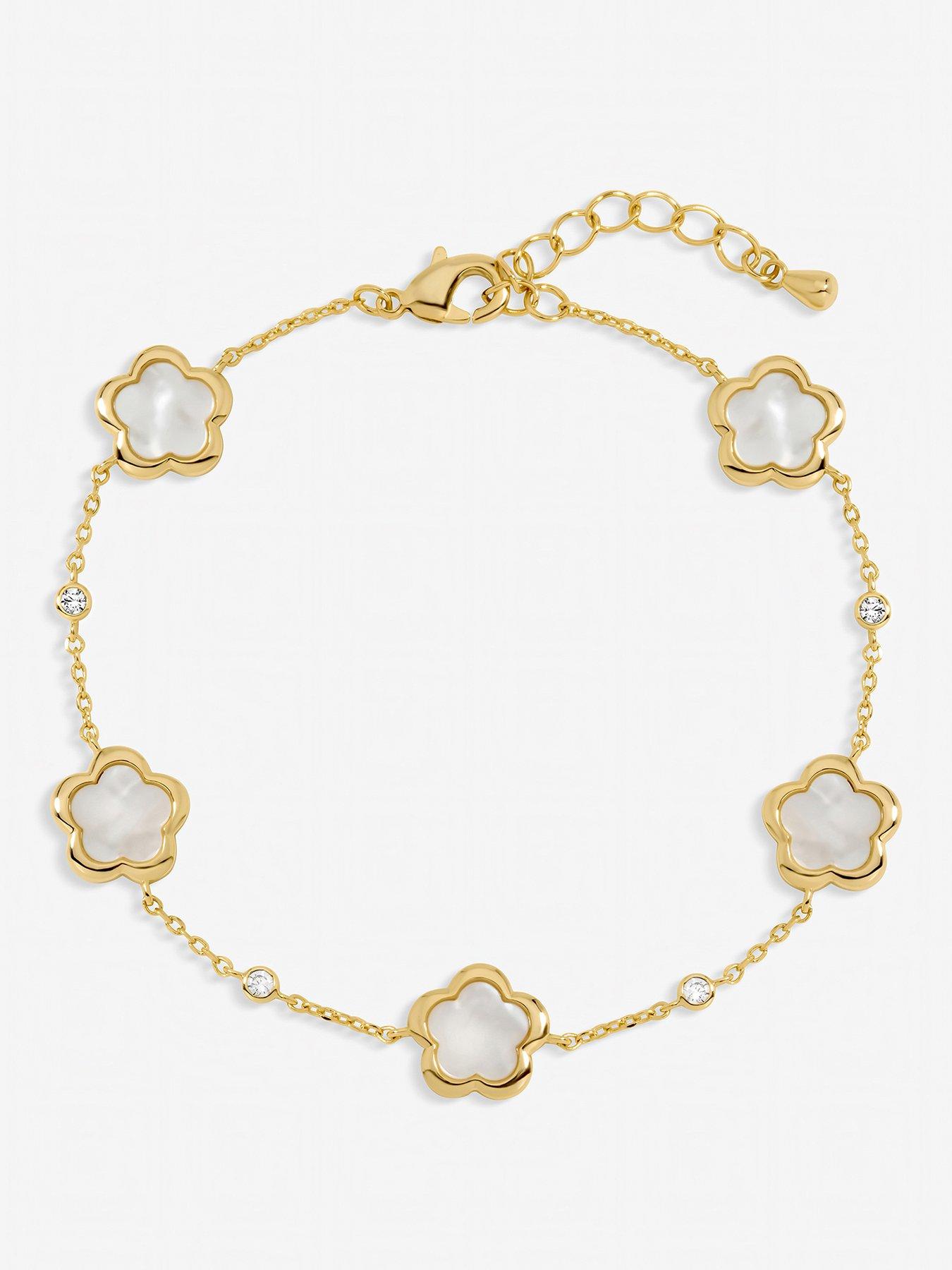 Inicio Inicio Gold Plated and Mother of Pearl Flower Station Bracelet - Gift Pouch