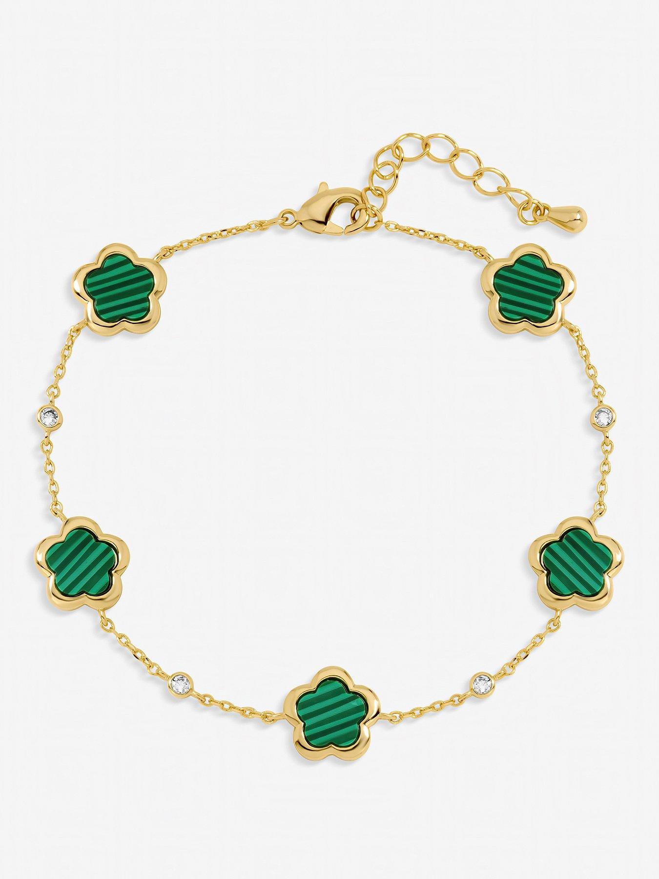 Inicio Inicio Gold Plated and Malachite Flower Station Bracelet - Gift Pouch