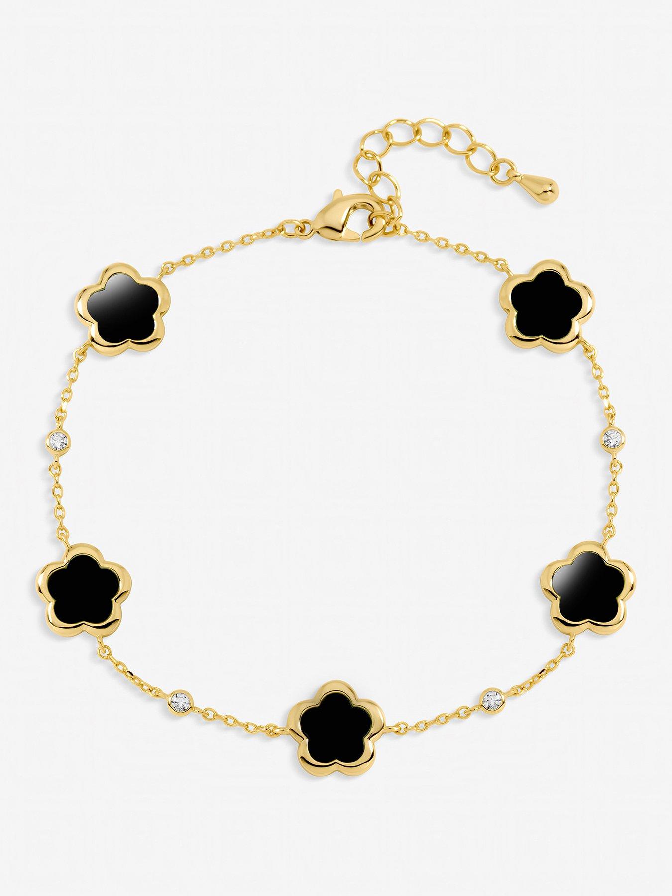 Inicio Inicio Gold Plated and Jet Flower Station Bracelet - Gift Pouch