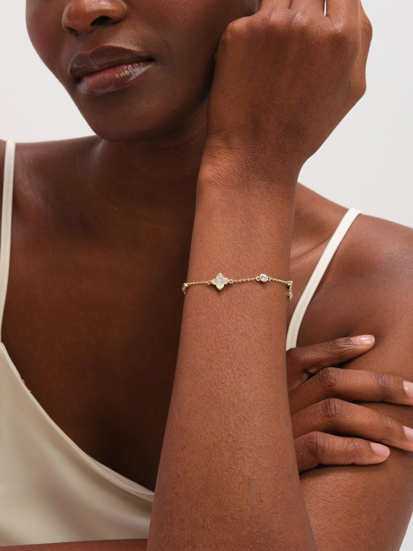 Jon Richard Jon Richard Gold Plated Mother of Pearl and Crystal Clover Bracelet