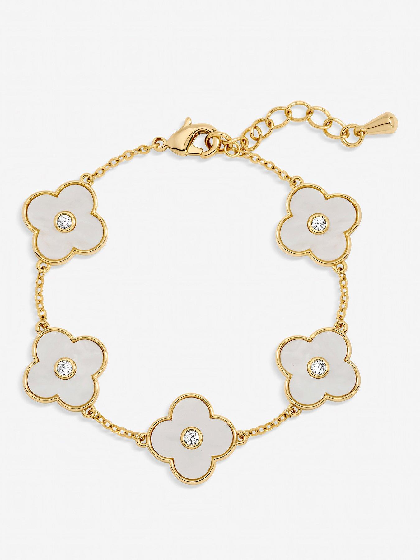 Jon Richard Jon Richard Gold Plated and Mother of Pearl Polished Clover Bracelet
