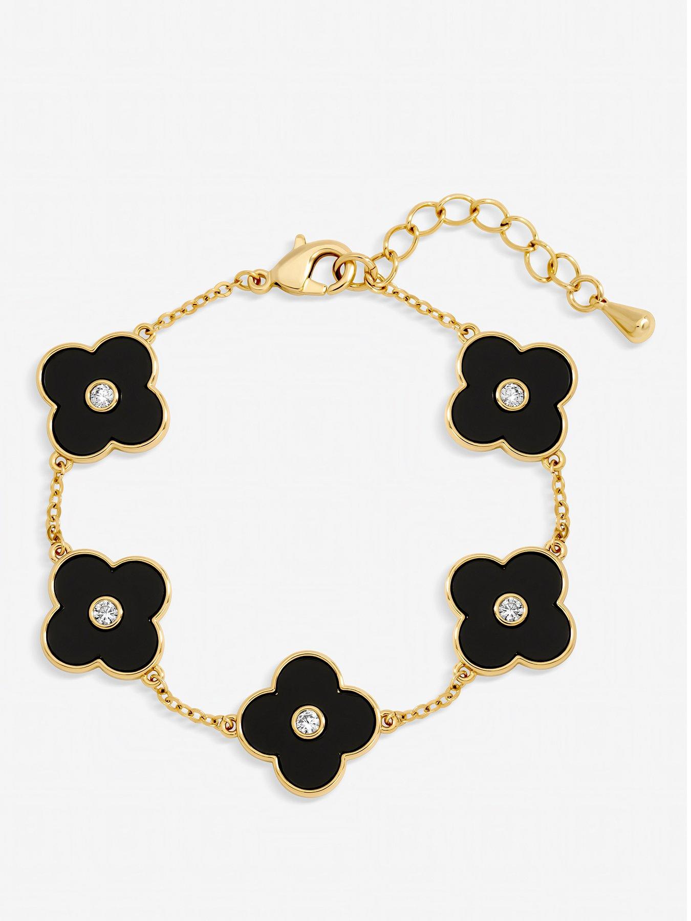 Jon Richard Jon Richard Gold Plated and Jet Polished Clover Bracelet