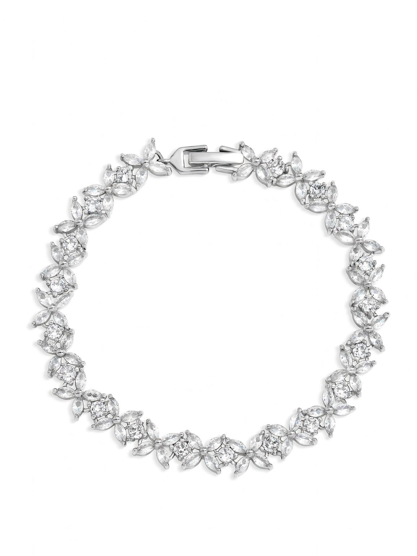 Jon Richard Jon Richard Rhodium Plated Cubic Zirconia Floral Bracelet