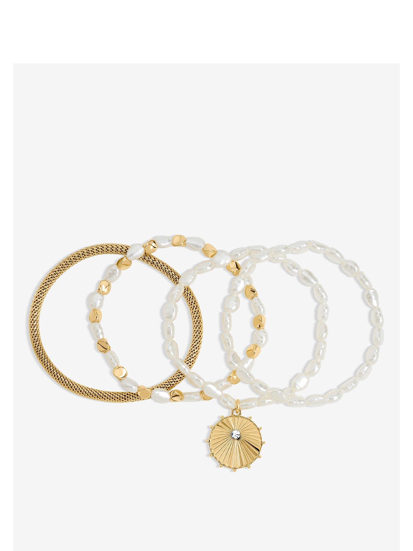 Mood Mood Gold Plated Pearl Charm Stretch Bracelet - Pack of 4