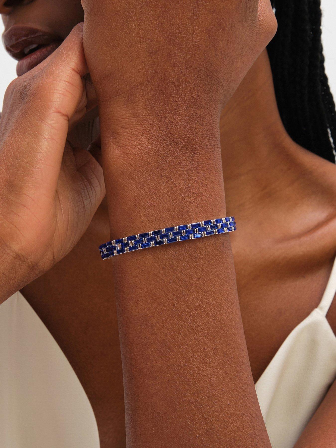 Image 1 of 3 of Jon Richard Silver Plated and Sapphire Chain Stretch Bracelet
