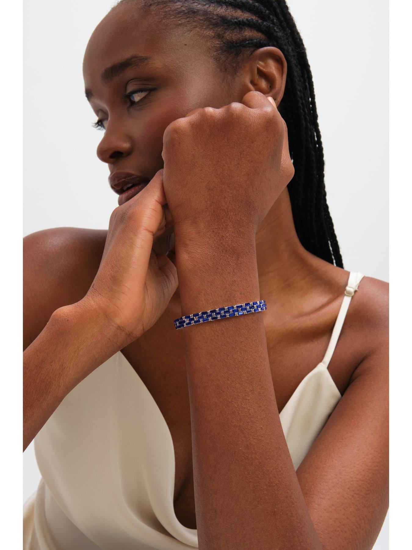 Image 3 of 3 of Jon Richard Silver Plated and Sapphire Chain Stretch Bracelet