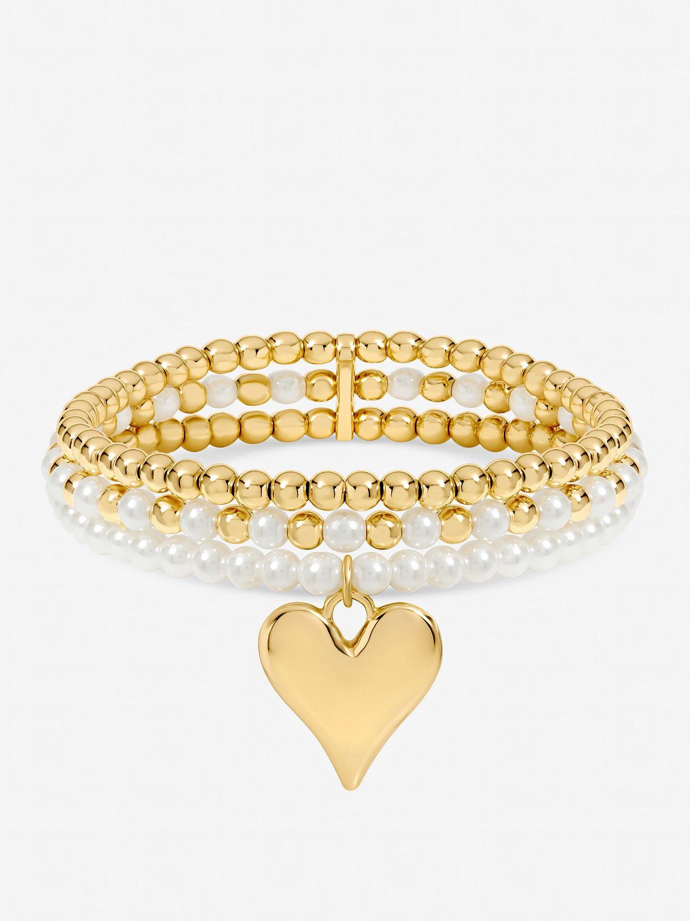 Jon Richard Jon Richard Gold Plated Polished and Beaded Heart Charm Multirow Bracelet