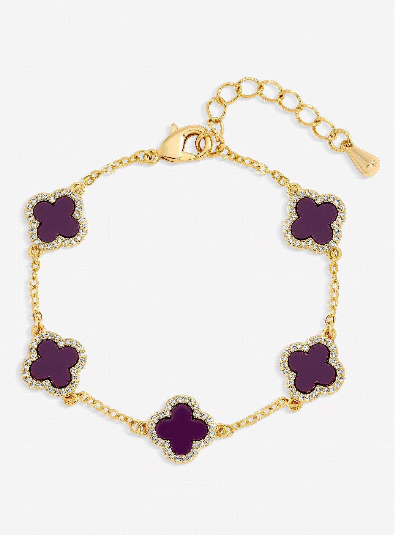 Jon Richard Jon Richard Gold Plated Purple Clover Station Bracelet