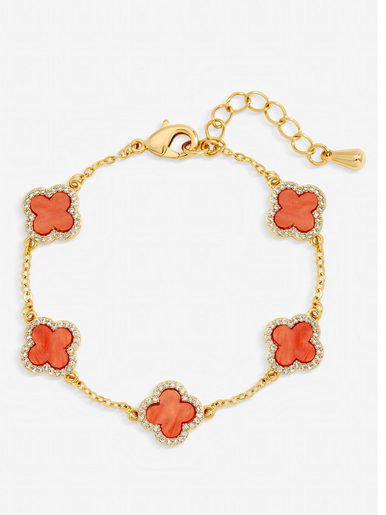 Jon Richard Jon Richard Gold Plated Coral Clover Station Bracelet