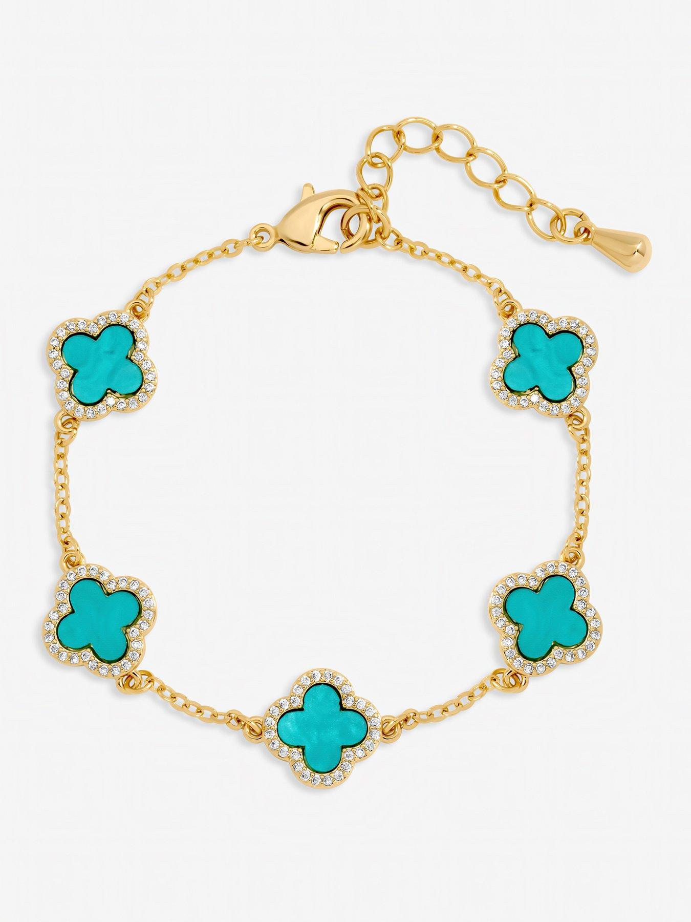 Jon Richard Jon Richard Gold Plated Turquoise Clover Station Bracelet