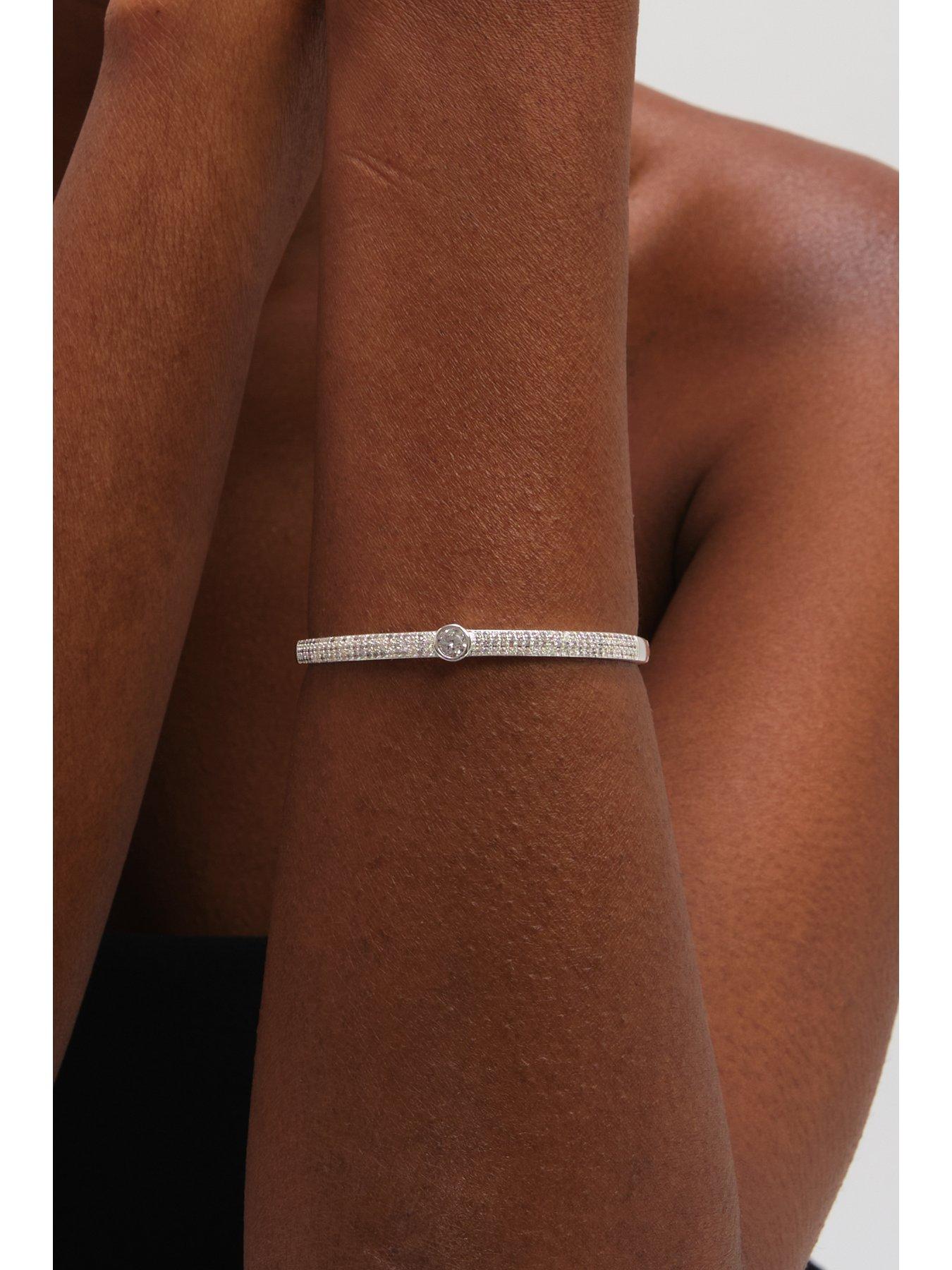 Image 2 of 3 of Jon Richard Jon Richard Silver Plated Crystal and Pave Stone Bangle