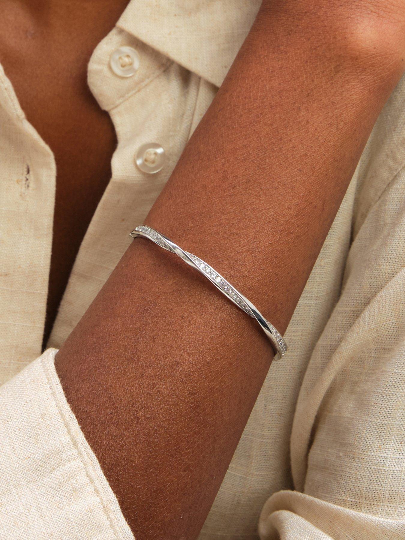 Jon Richard Rhodium Plated and Pave Twist Bangle
