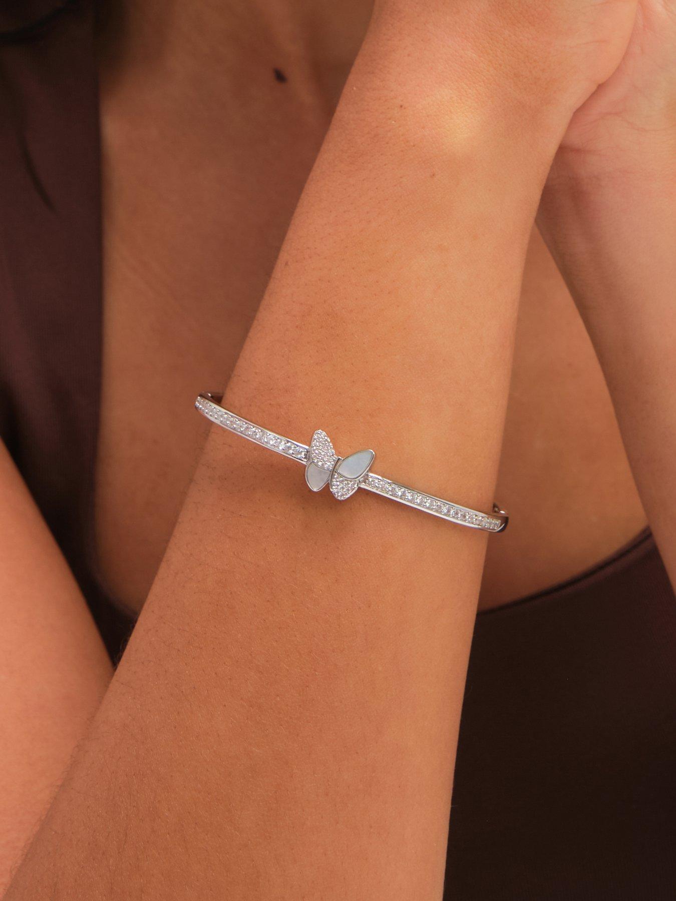 Jon Richard Jon Richard Rhodium Plated Pave and Mother of Pearl Butterfly Bangle