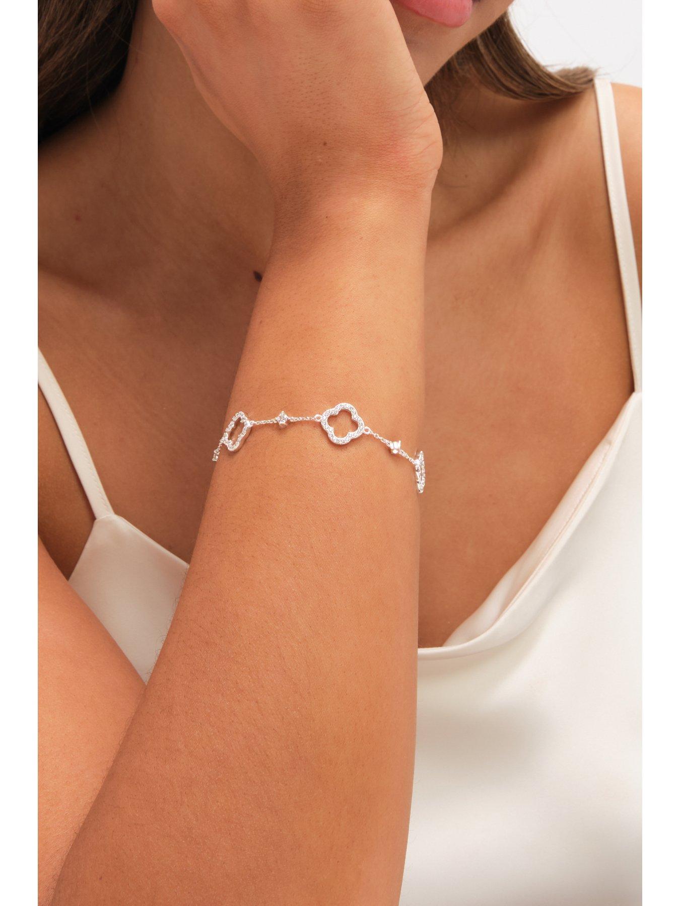 Image 2 of 4 of Jon Richard Jon Richard Silver Plated Pave and Crystal Open Clover Bracelet