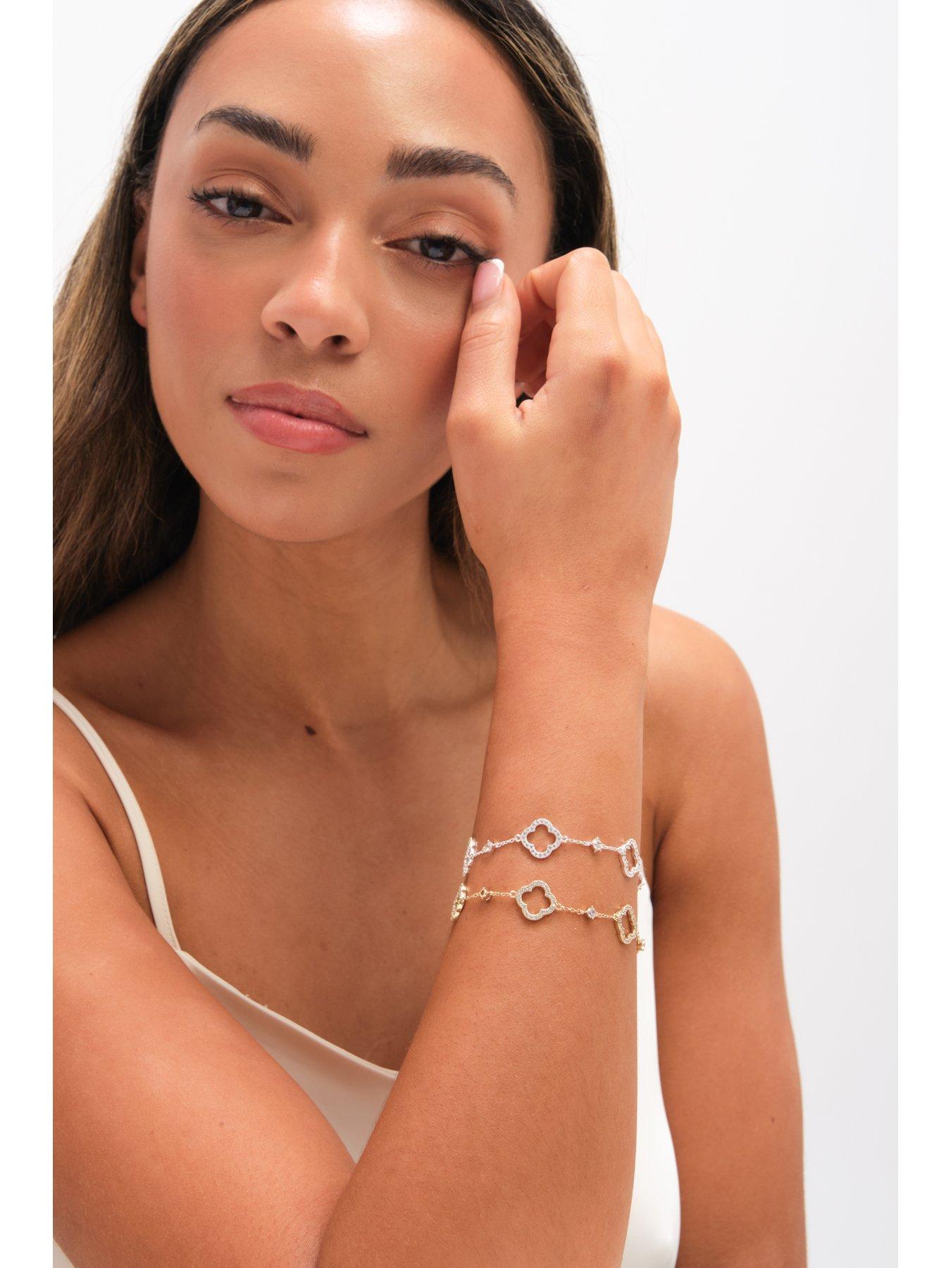 Image 3 of 4 of Jon Richard Jon Richard Silver Plated Pave and Crystal Open Clover Bracelet