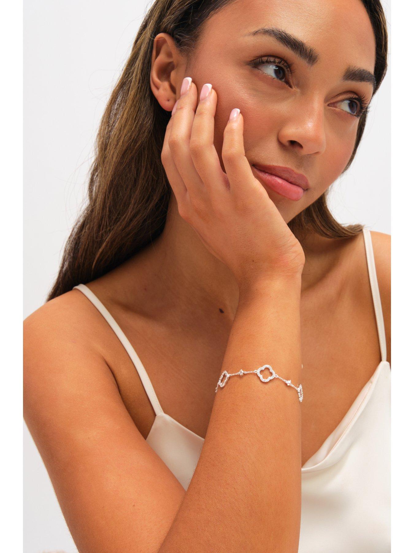 Image 4 of 4 of Jon Richard Jon Richard Silver Plated Pave and Crystal Open Clover Bracelet