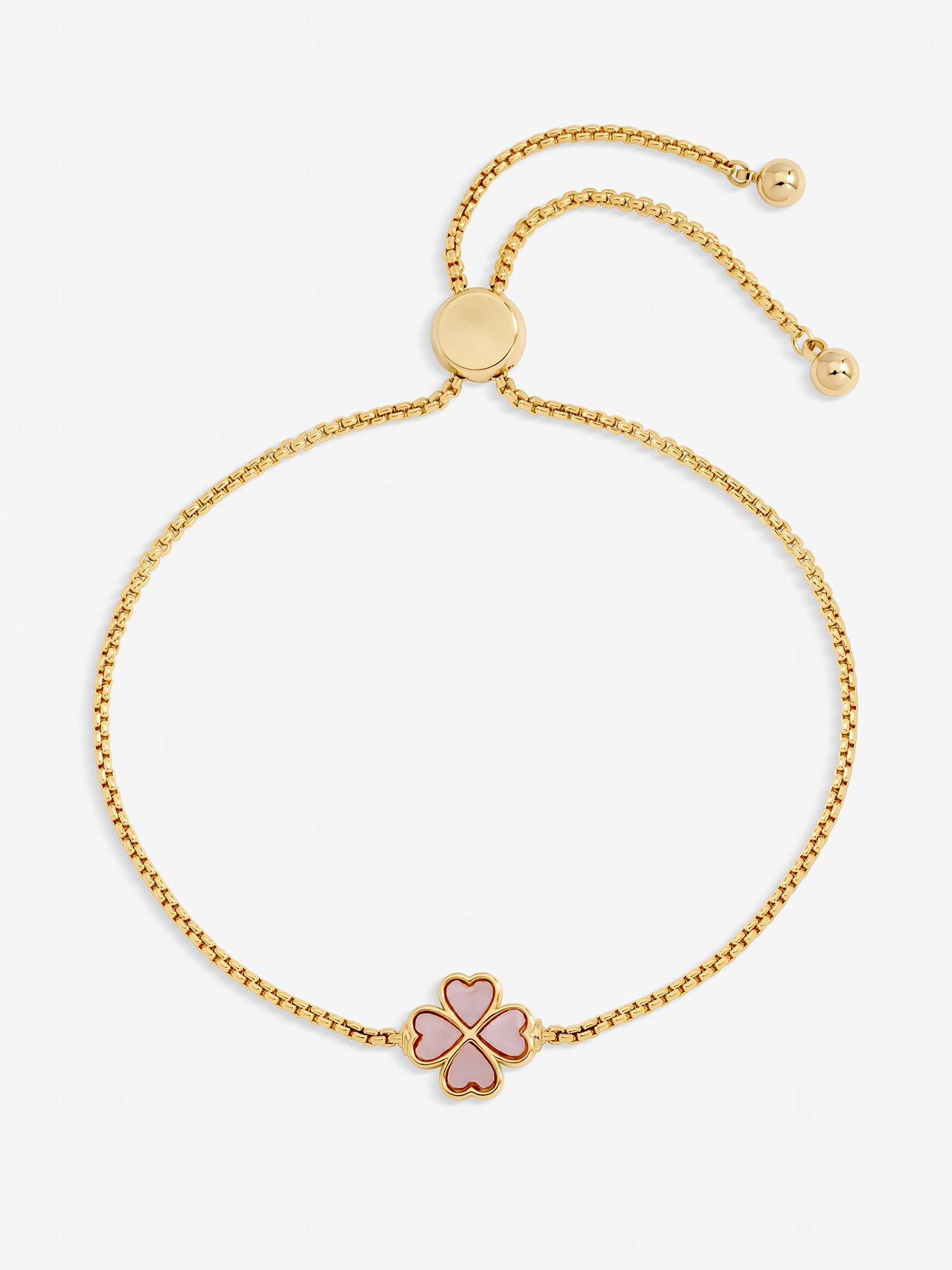 Jon Richard Jon Richard Gold Plated and Pink Enamel Heart Clover Toggle Bracelet