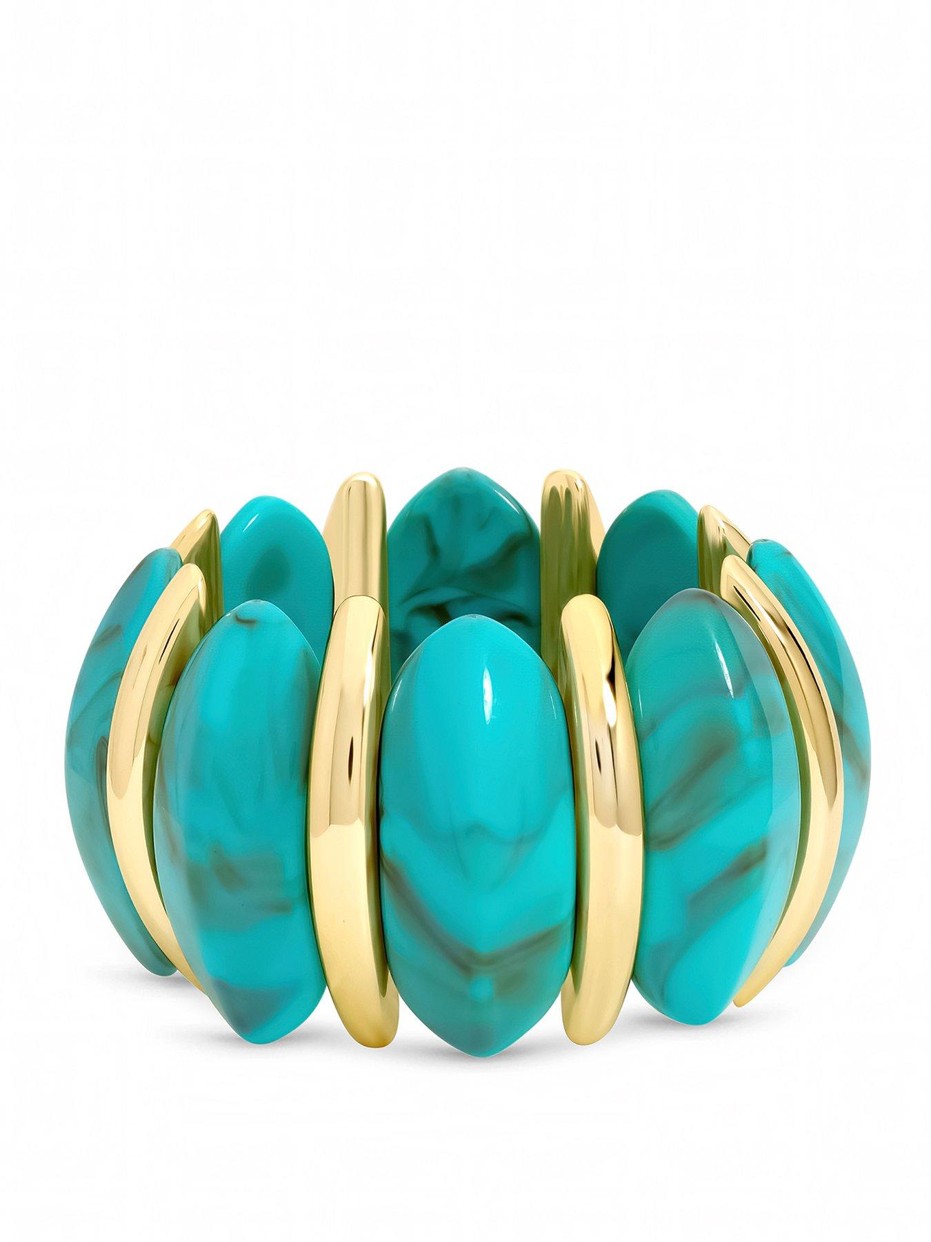 Mood Mood Gold Plated and Turquoise Statement Stretch Bracelet