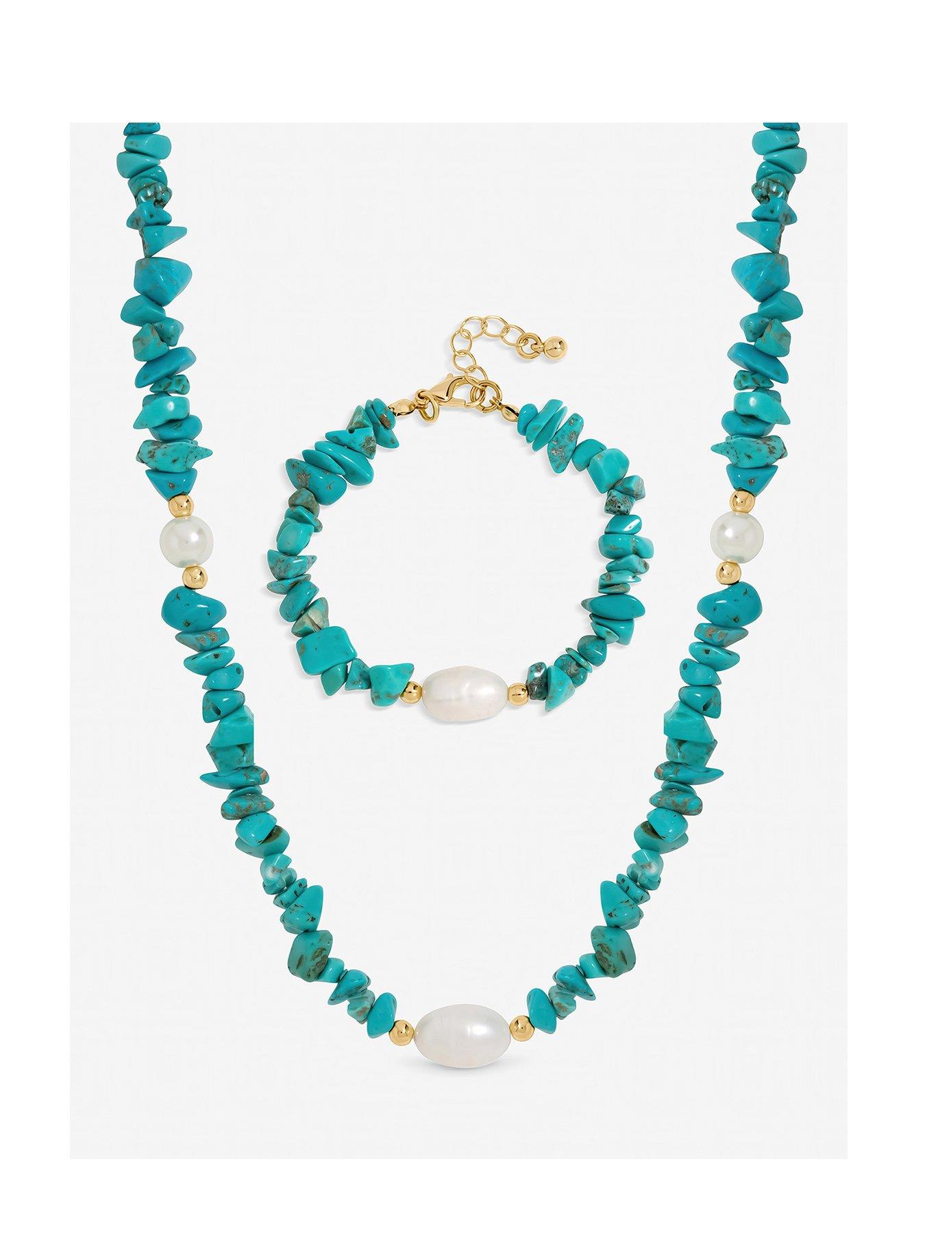 Mood Mood Gold Plated Turquoise and Pearl Beaded Set