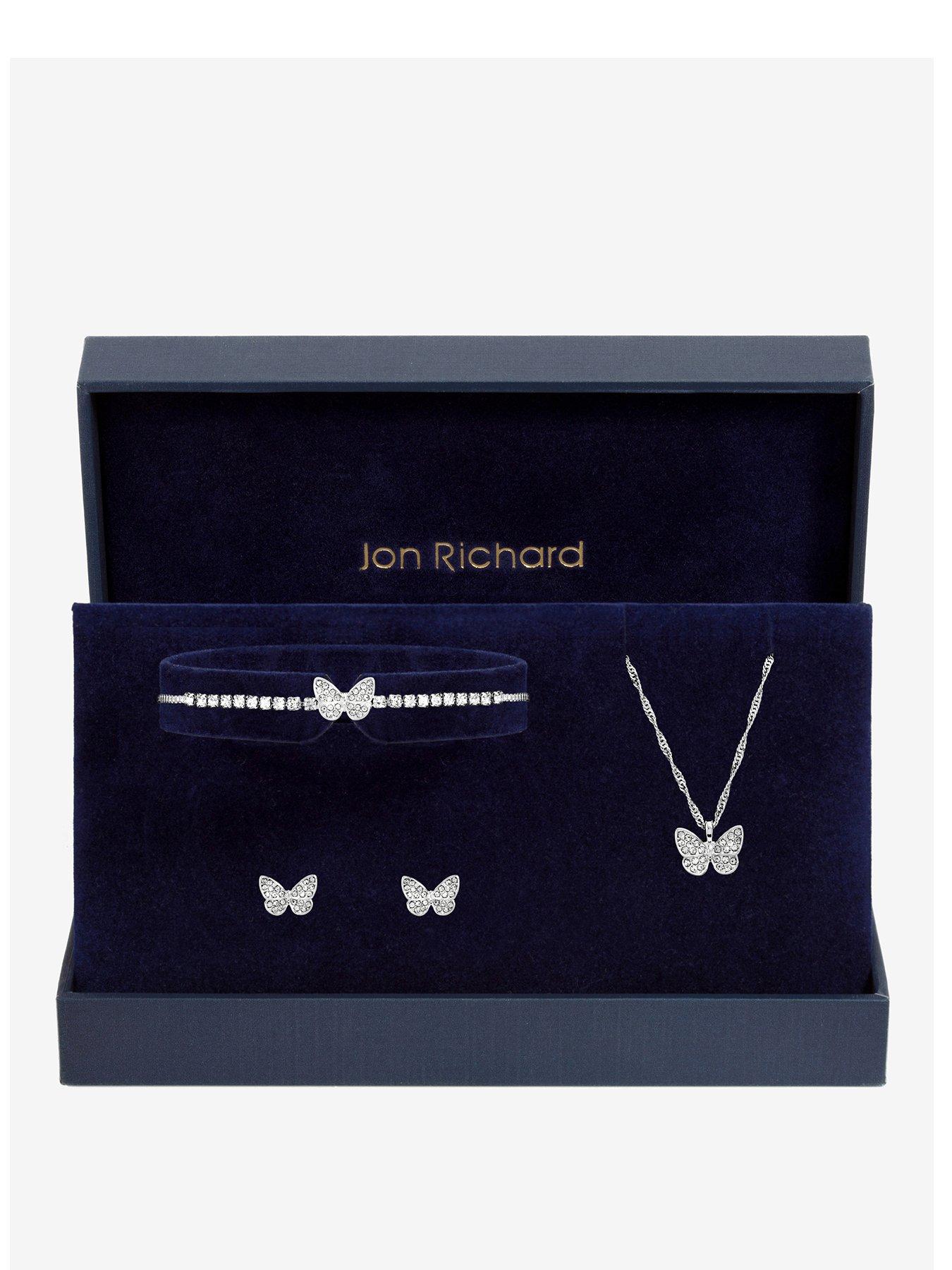 Image 1 of 5 of Jon Richard Silver Crystal Butterfly Trio Set - Gift Box