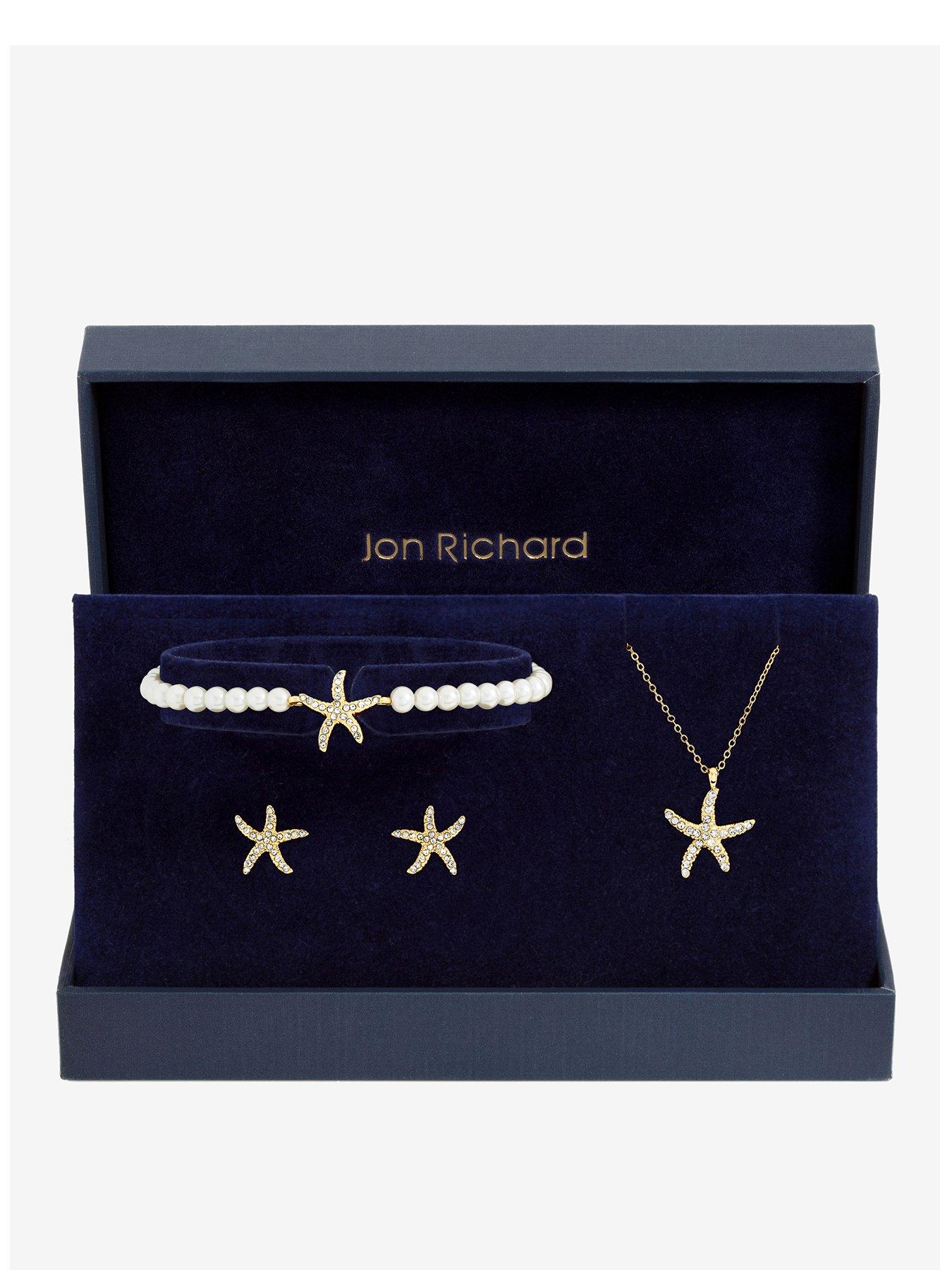 Jon Richard Jon Richard Gold Plated Pave and Pearl Starfish Trio Set - Gift Box