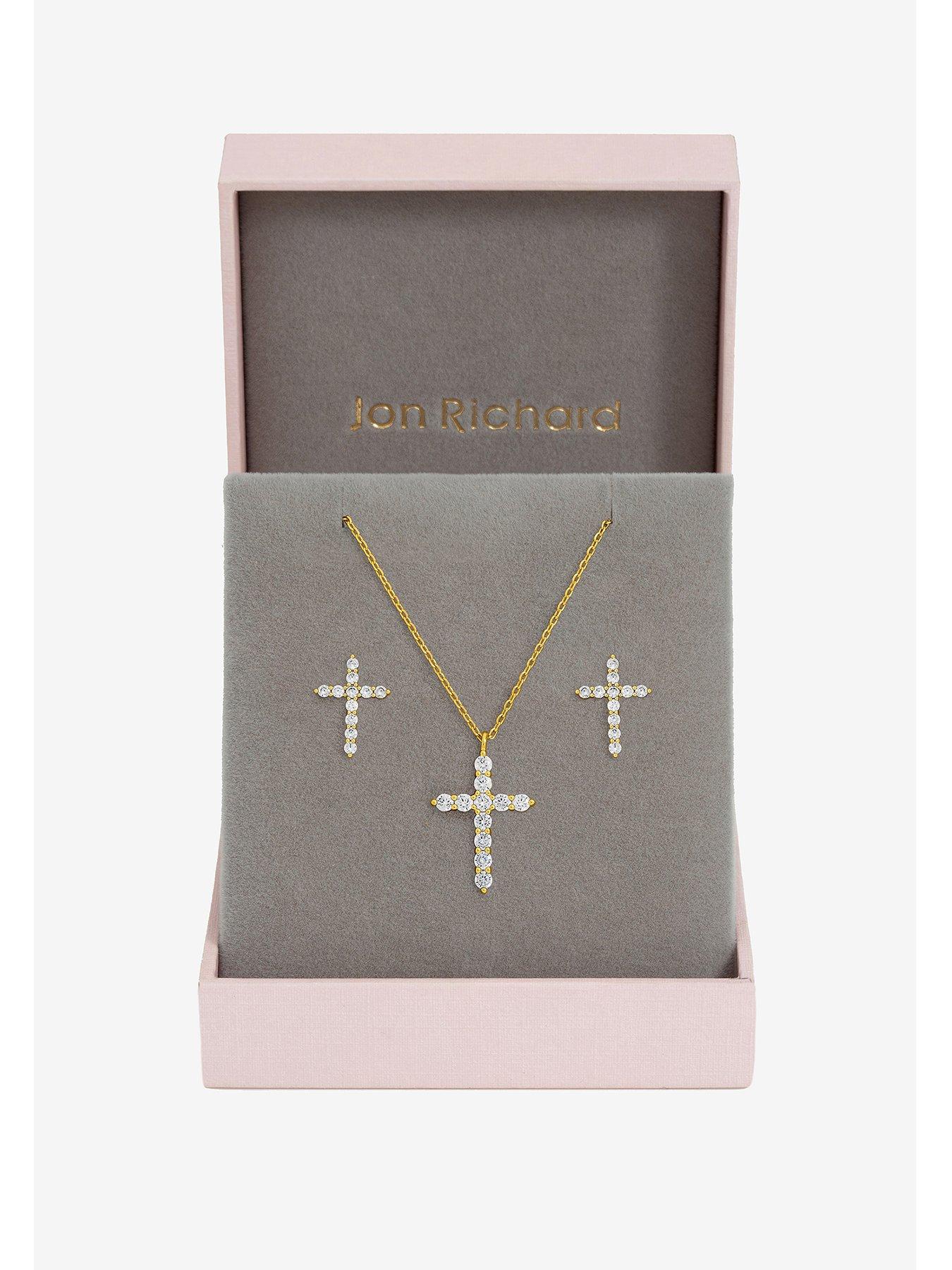 Jon Richard Jon Richard Gold Plated Cubic Zirconia Cross Set - Gift Box