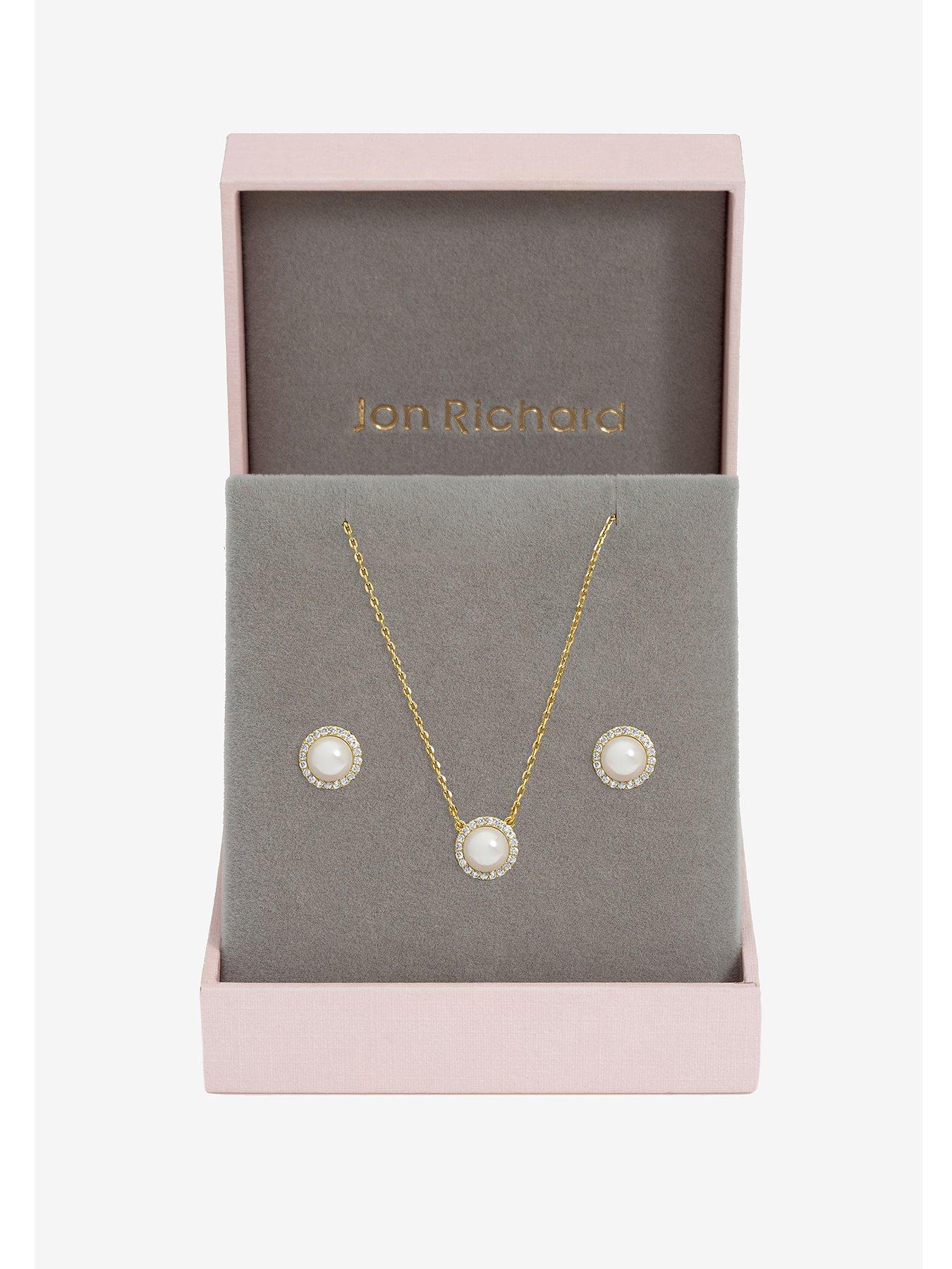 Jon Richard Gold Plated Crystal and Pearl Halo Bridal Set - Gift Box