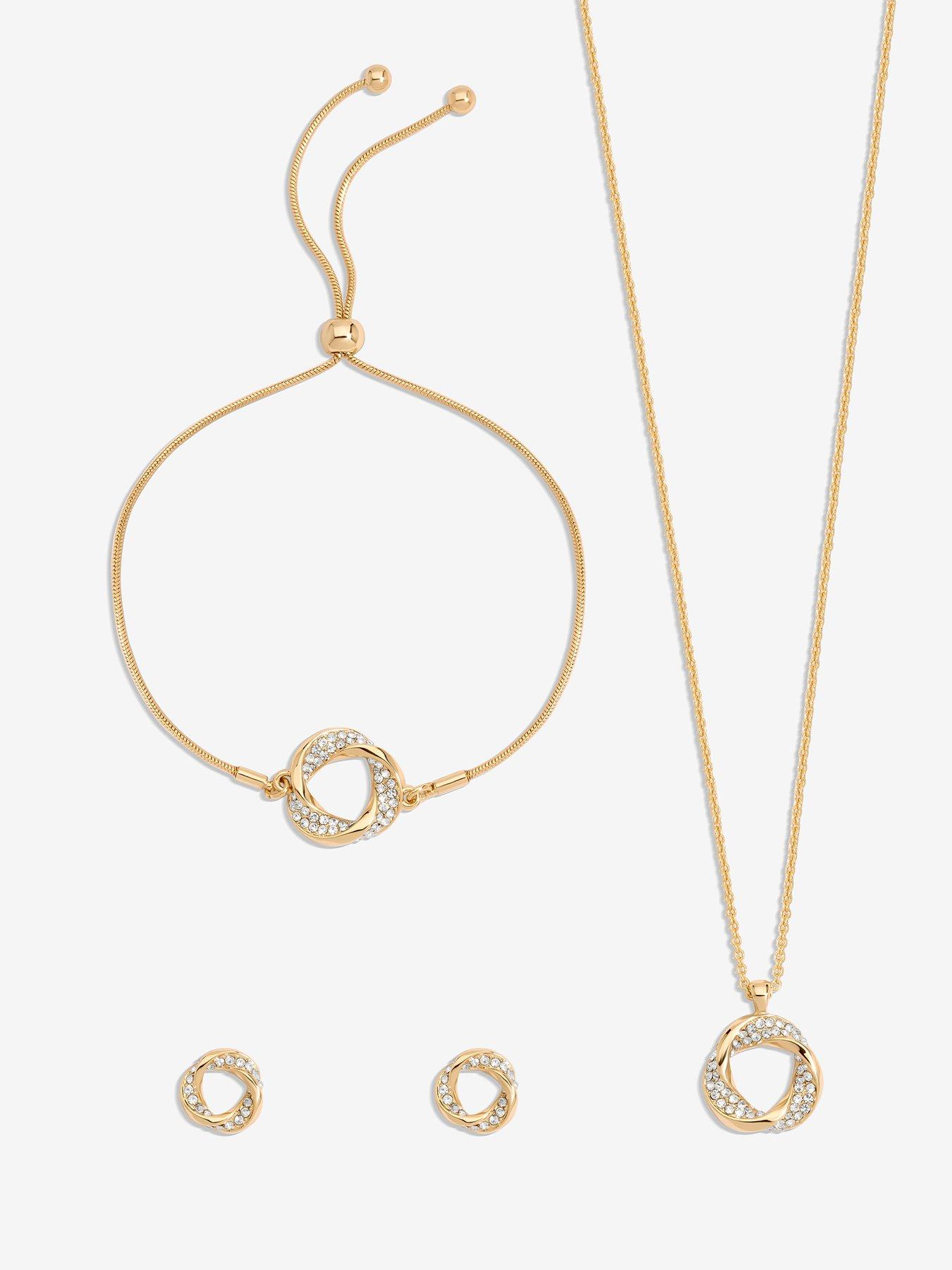 Image 2 of 5 of Jon Richard Jon Richard Gold Plated and Crystal Open Knot Set - Gift Box