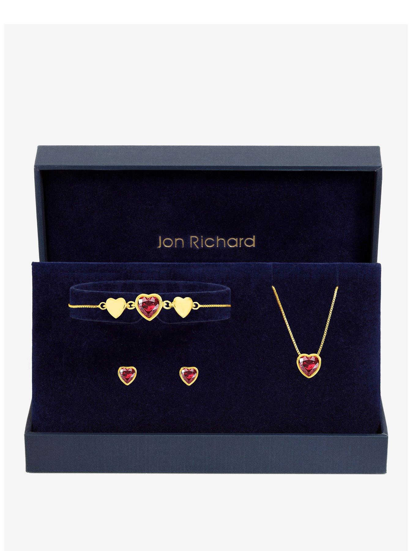 Image 1 of 4 of Jon Richard Gold Plated Crystal and Red Heart Trio Set - Gift Box