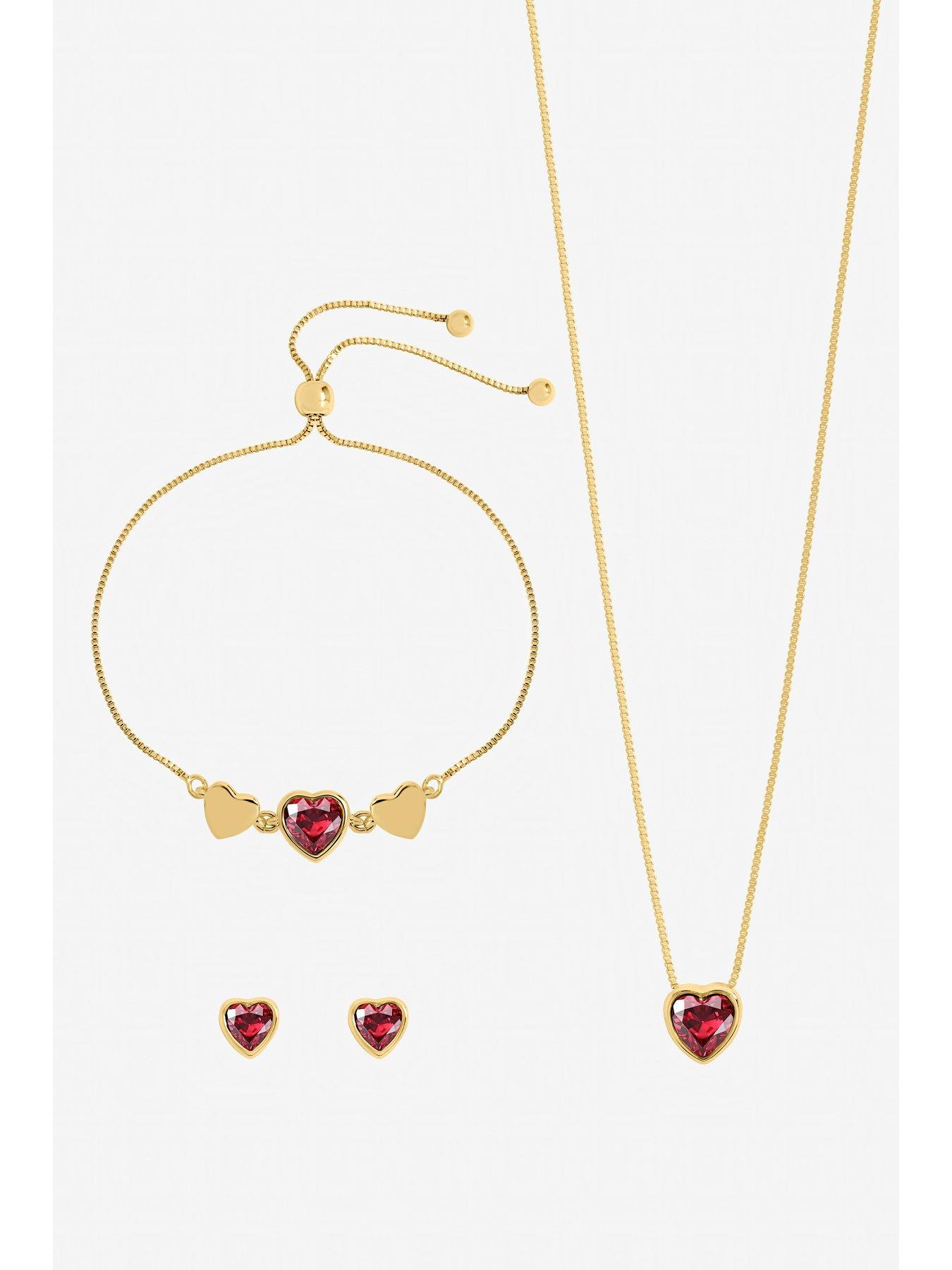 Image 2 of 4 of Jon Richard Gold Plated Crystal and Red Heart Trio Set - Gift Box