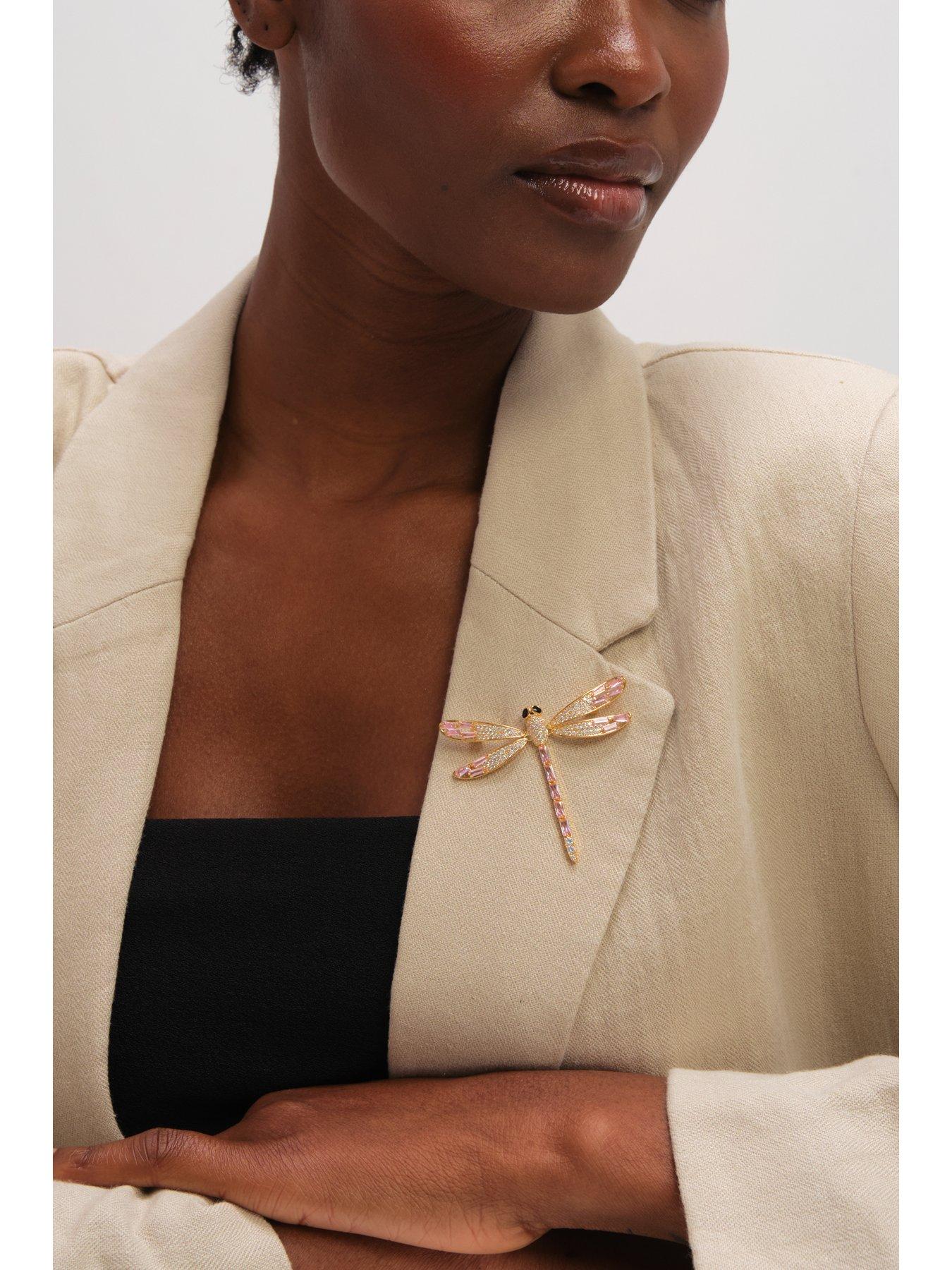 Image 3 of 4 of Jon Richard Gold Plated Pink Dragon Fly Brooch - Gift Box