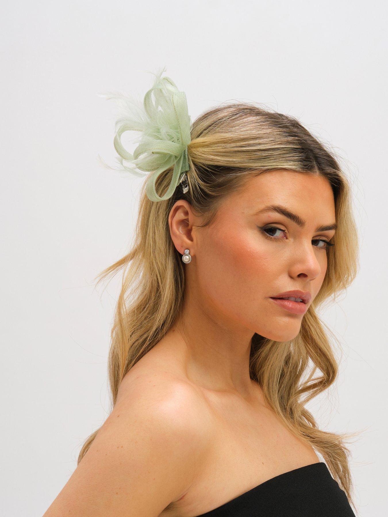 Image 2 of 3 of Jon Richard Small Sage Green Clip Fascinator
