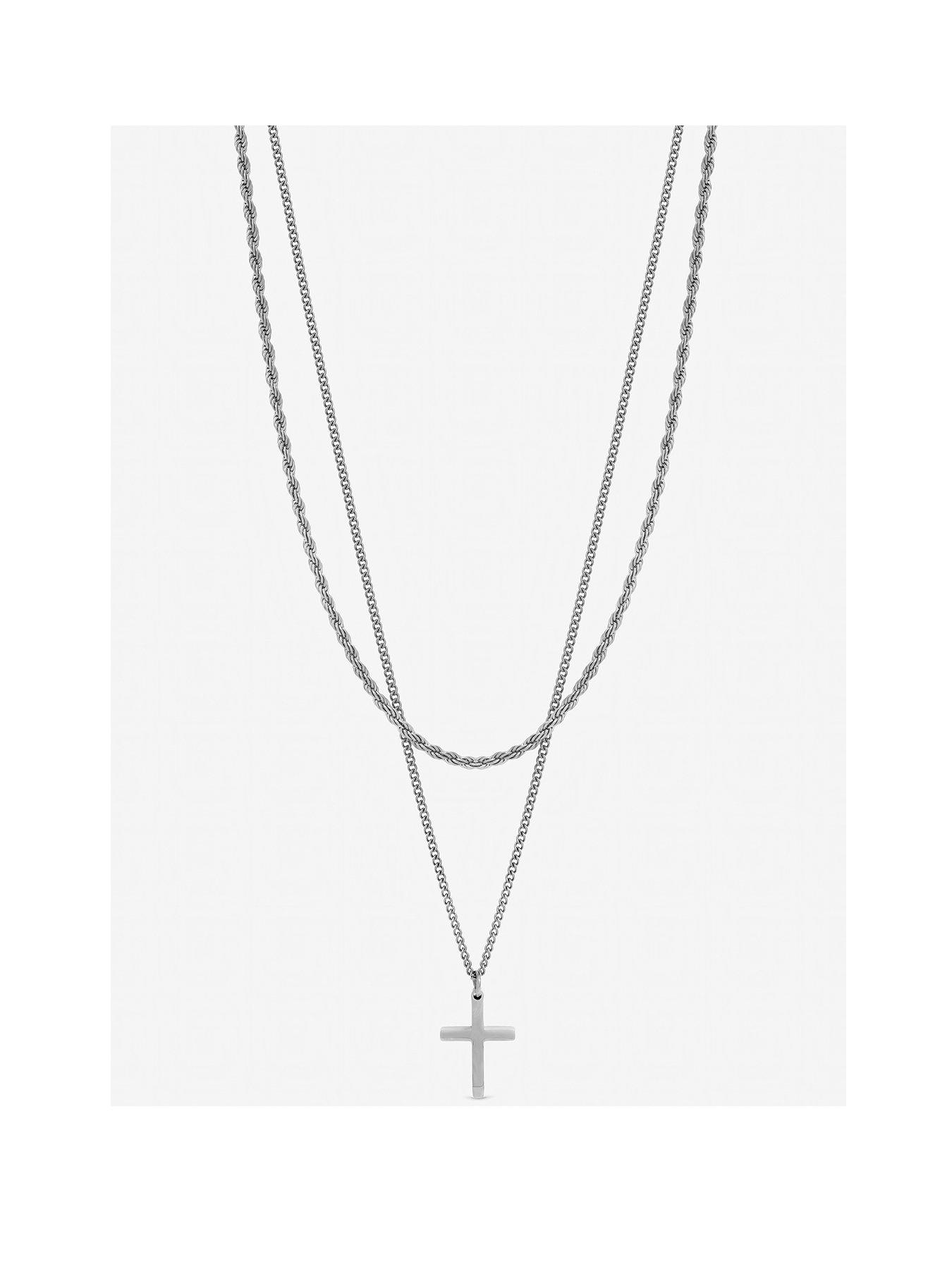Inicio Inicio Men's Steel Waterproof Double row Cross Necklace - Gift Pouch