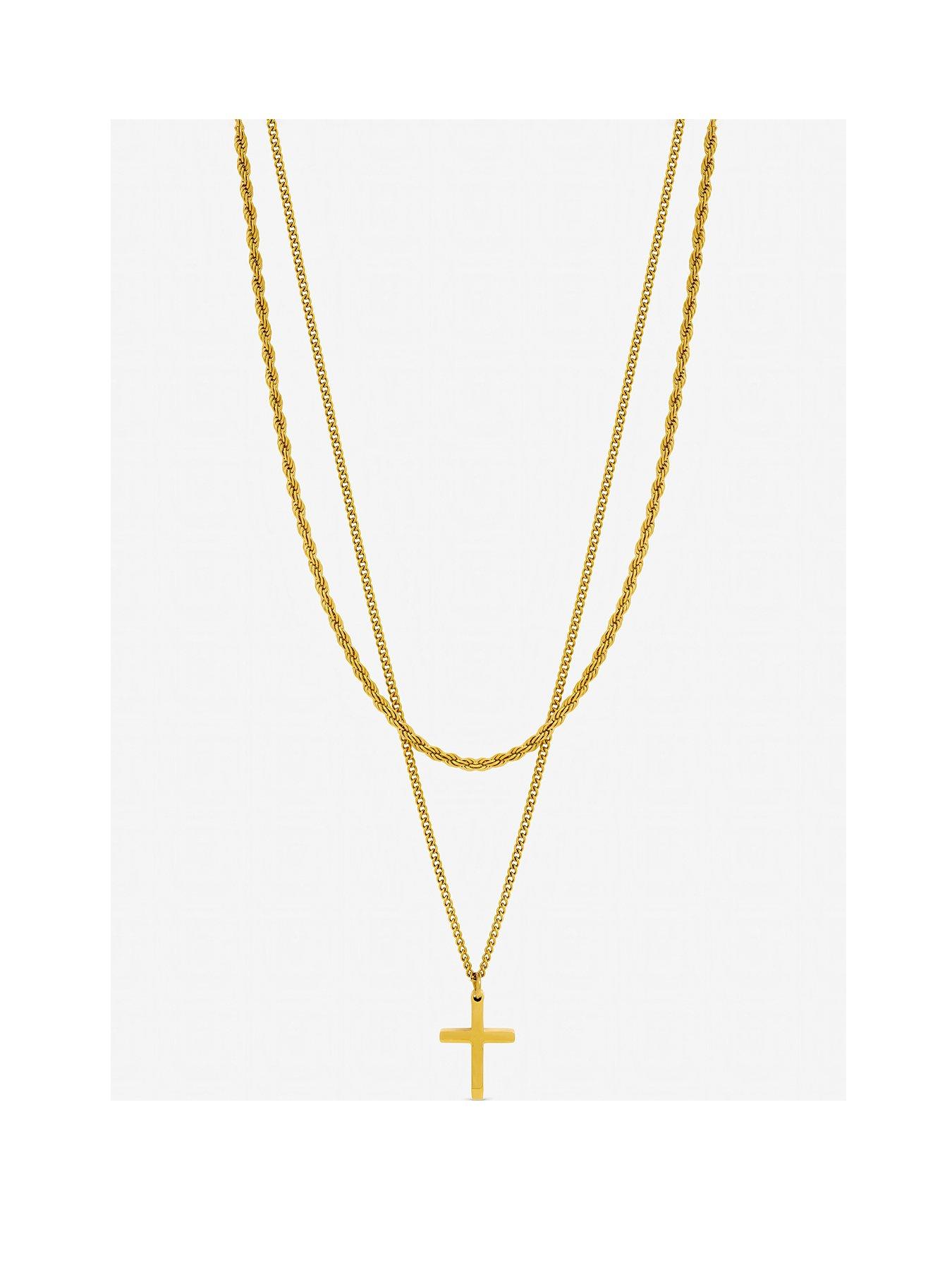 Inicio Inicio Men's Gold Plated Waterproof Double row Cross Necklace - Gift Pouch