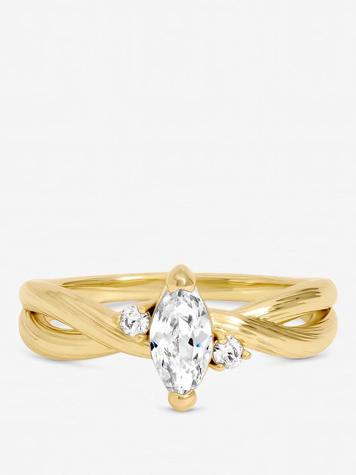 Jon Richard Gold Plated Navette Cubic Zirconia Ring
