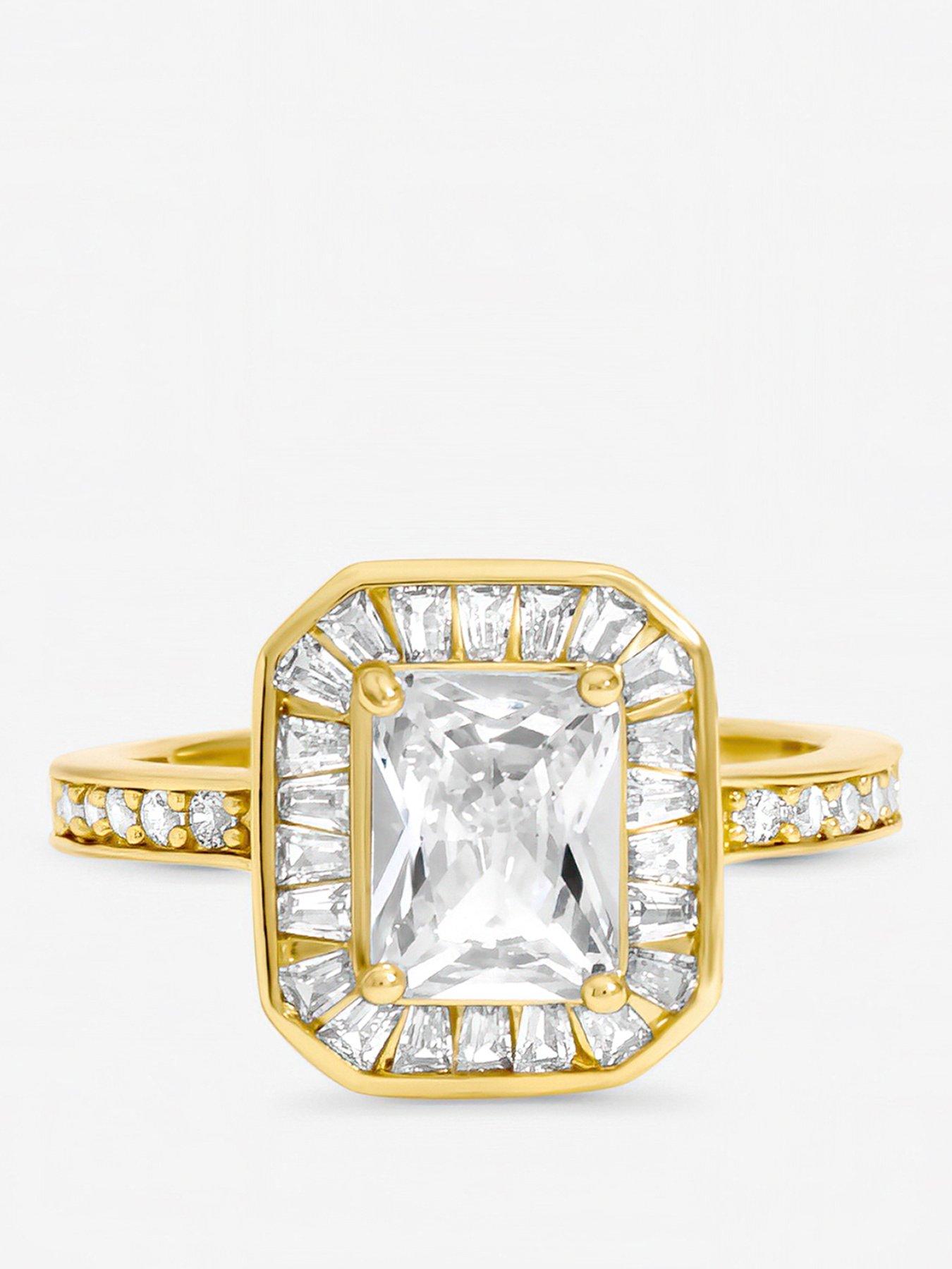 Jon Richard Gold Plated Emerald Cut Cubic Zirconia Ring