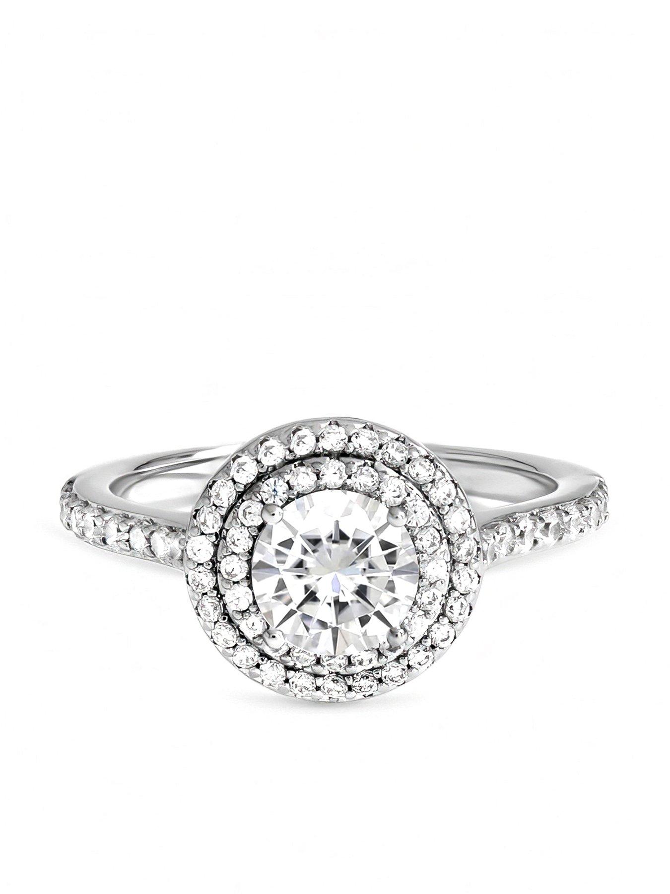 Jon Richard Rhodium Plated Cubic Zirconia Halo Ring
