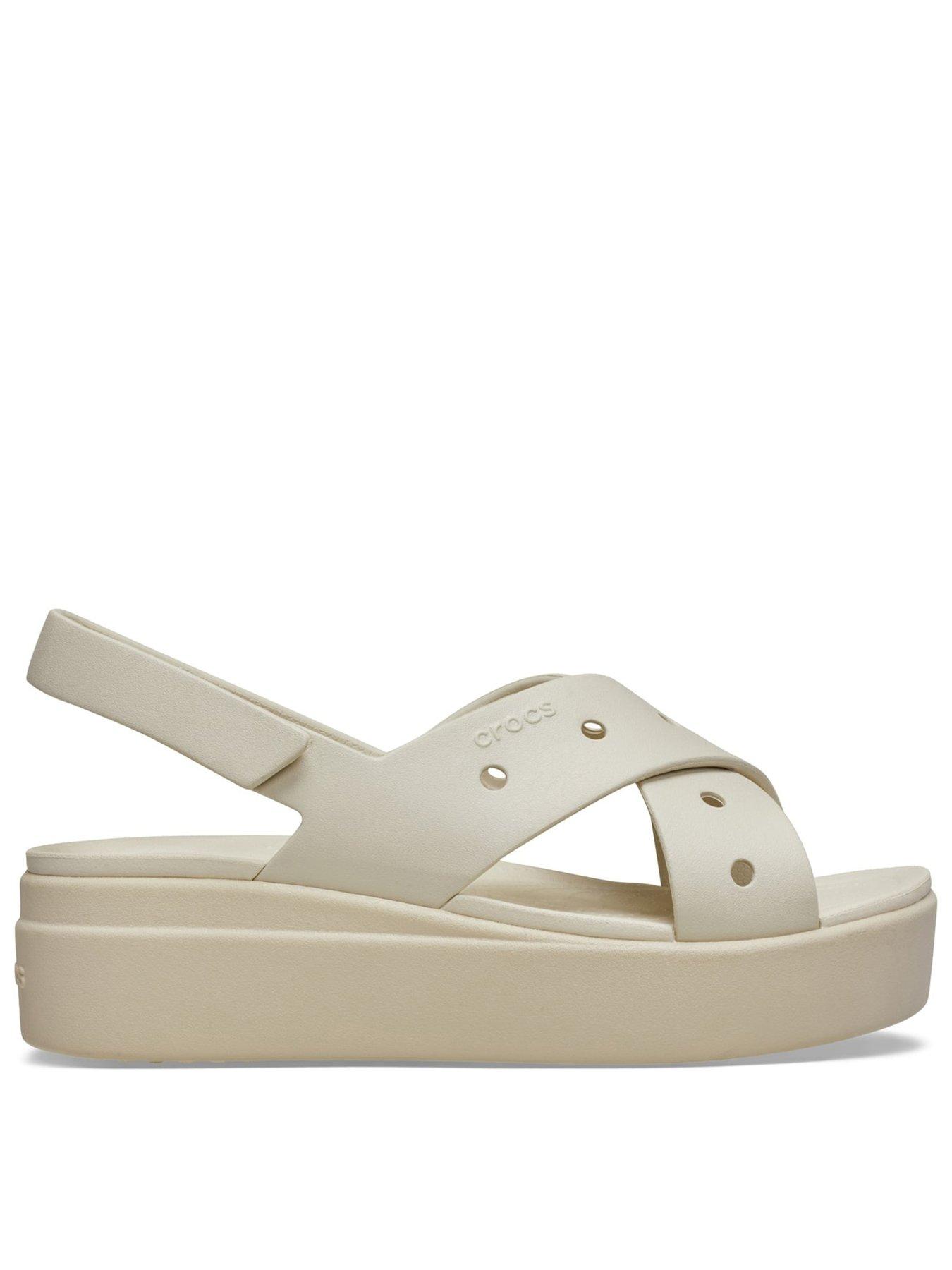Image 1 of 6 of Crocs Brooklyn 4u Cross Strap Sandals - Off White&nbsp;