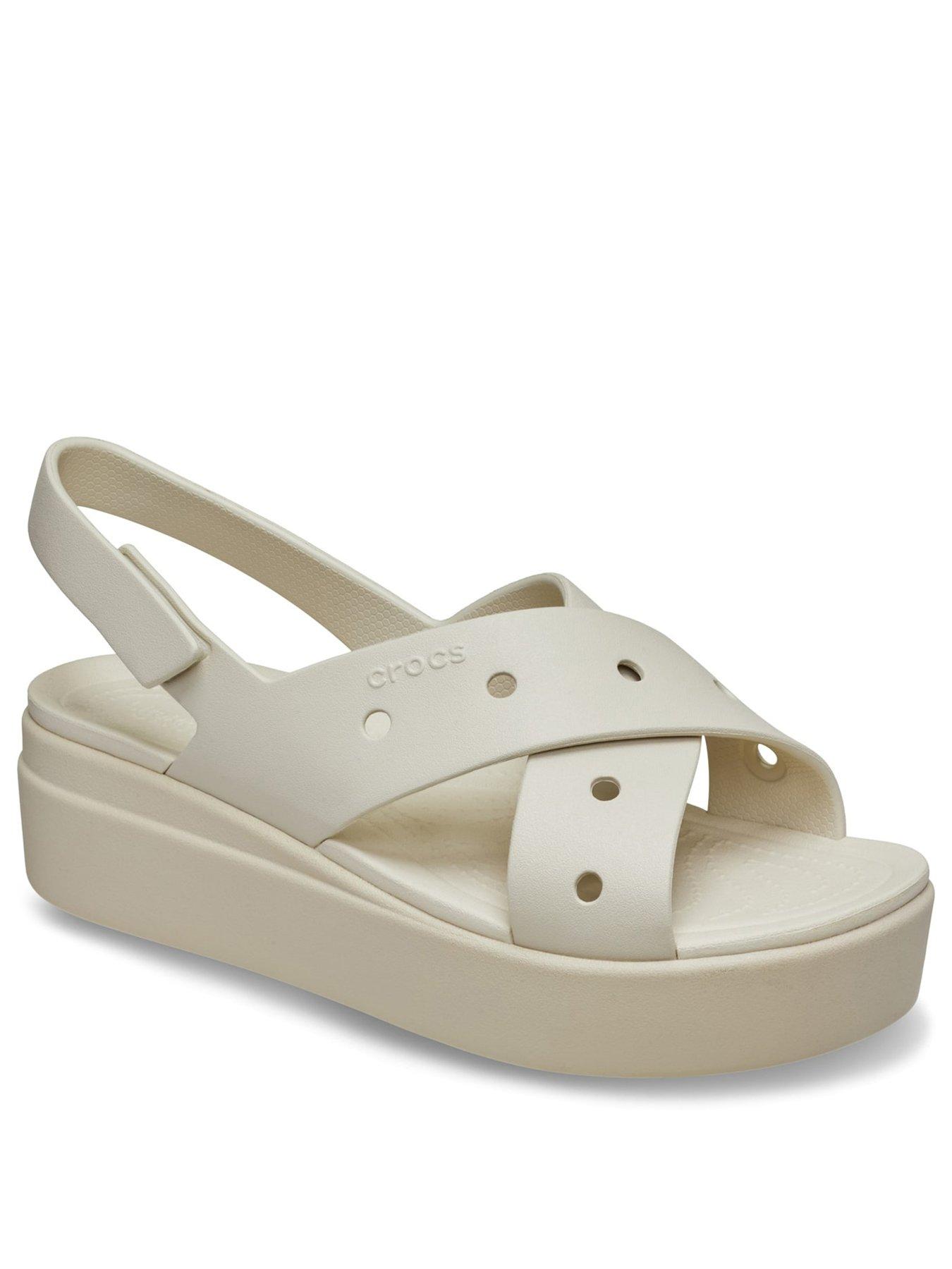 Image 2 of 6 of Crocs Brooklyn 4u Cross Strap Sandals - Off White&nbsp;