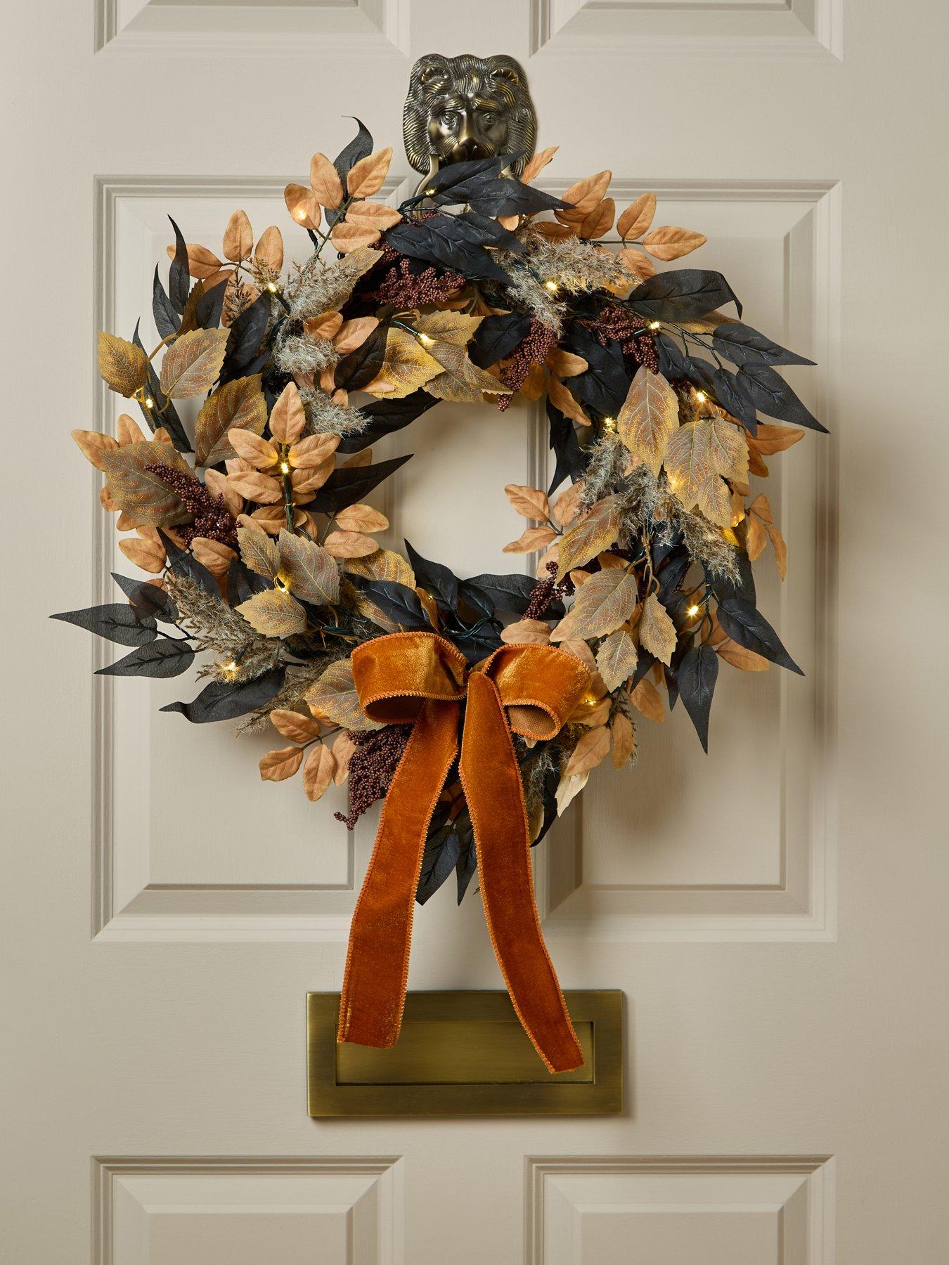 Image 1 of 5 of The Very Collection 60cm Lit&nbsp;Autumn Wreath with Velvet Bow